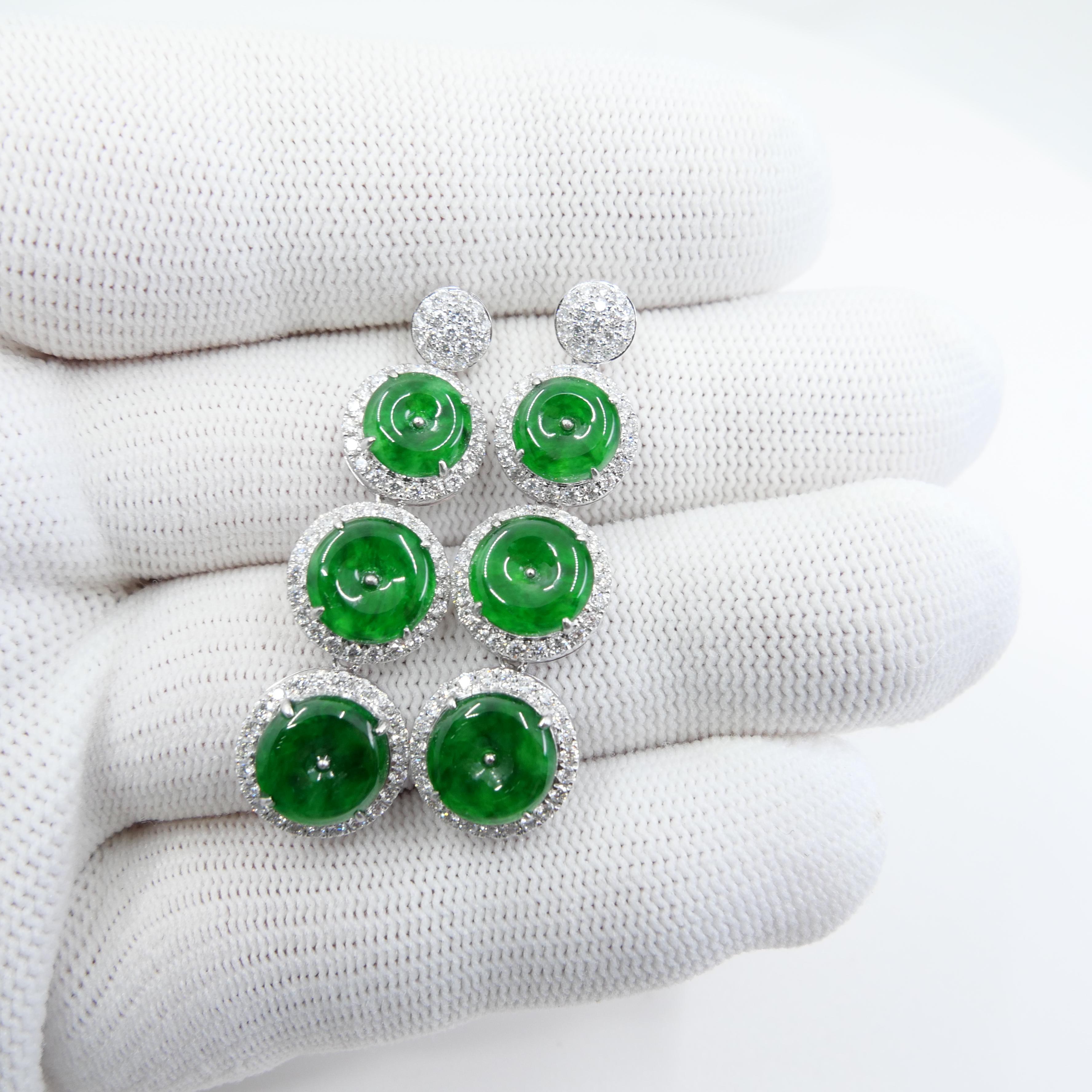 Zertifizierte Tropfenohrringe aus natürlicher Jade und Diamanten. Spinat & kaiserlich-grüne Farbe im Angebot 13
