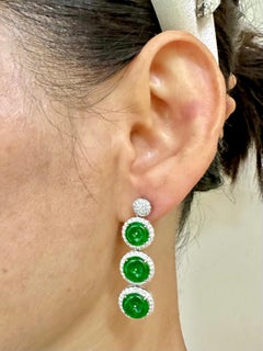 Certified Natural Jade & Diamond Drop Earrings. Spinach & Imperial Green Color