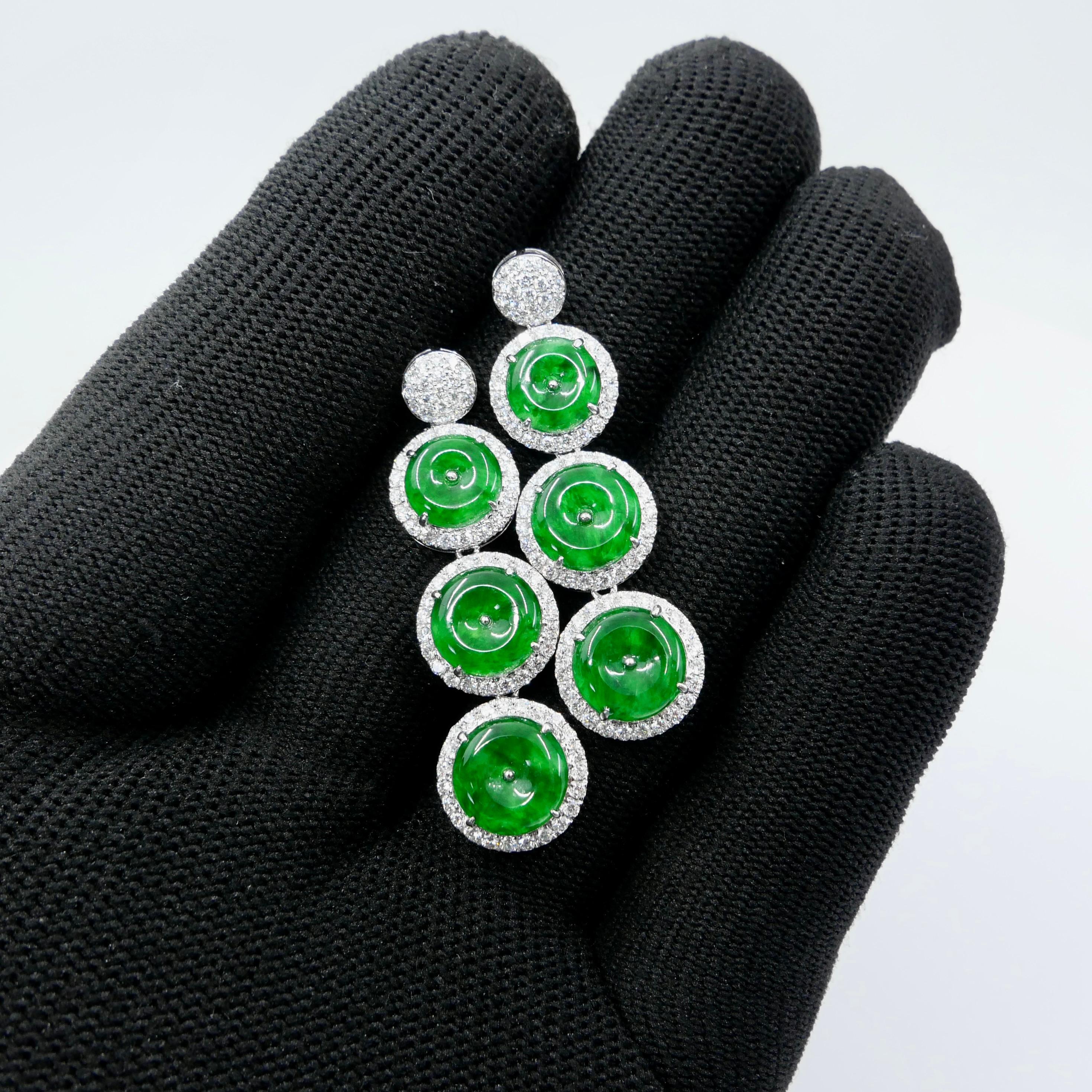 Zertifizierte Tropfenohrringe aus natürlicher Jade und Diamanten. Spinat & kaiserlich-grüne Farbe (Rundschliff) im Angebot