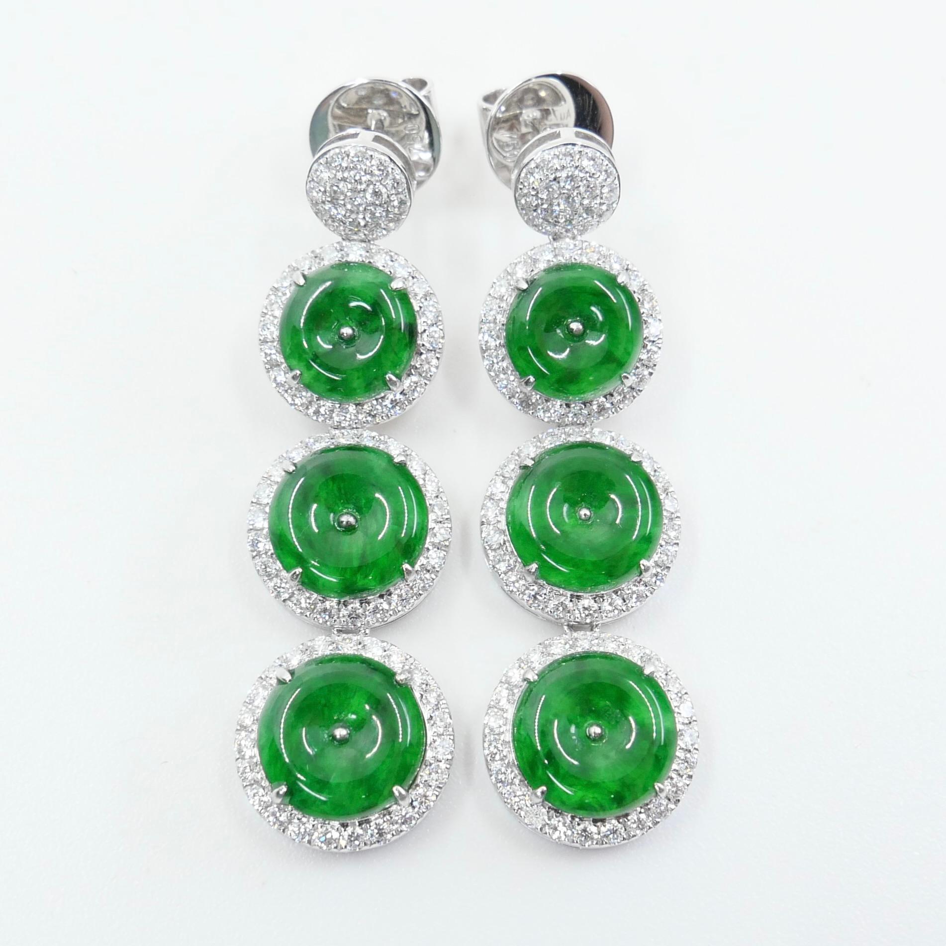Zertifizierte Tropfenohrringe aus natürlicher Jade und Diamanten. Spinat & kaiserlich-grüne Farbe im Angebot 4