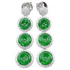 Certified Natural Jade & Diamond Drop Earrings. Spinach & Imperial Green Color