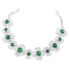 Certified Natural Jade & Diamond Flower Bracelet. Best Imperial Green!