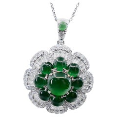 Certified Natural Jade & Diamond Flower Pendant. Best Imperial Green!