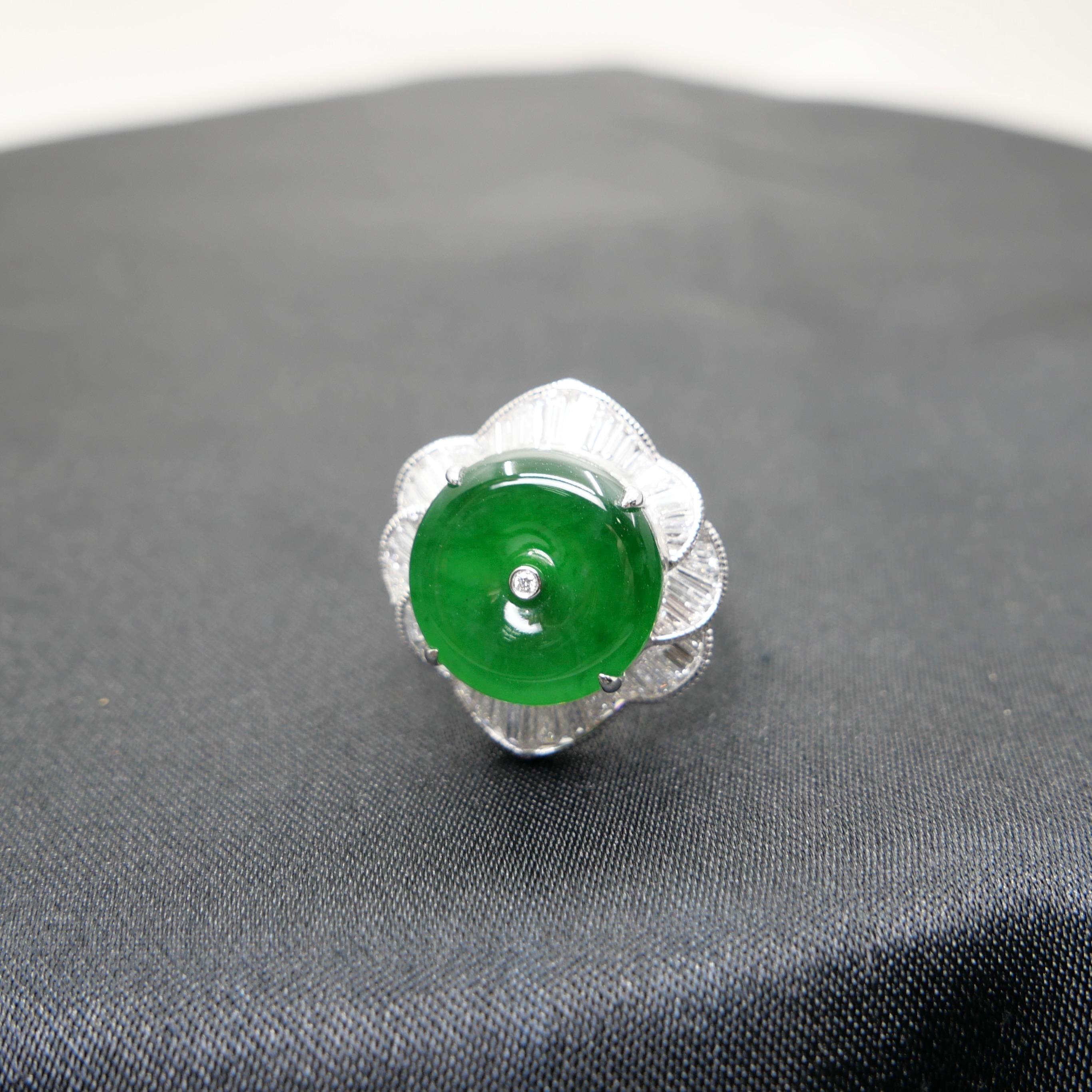 Certified Natural Jade Donut, & Diamond Cocktail Ring. Best Imperial Green! 6