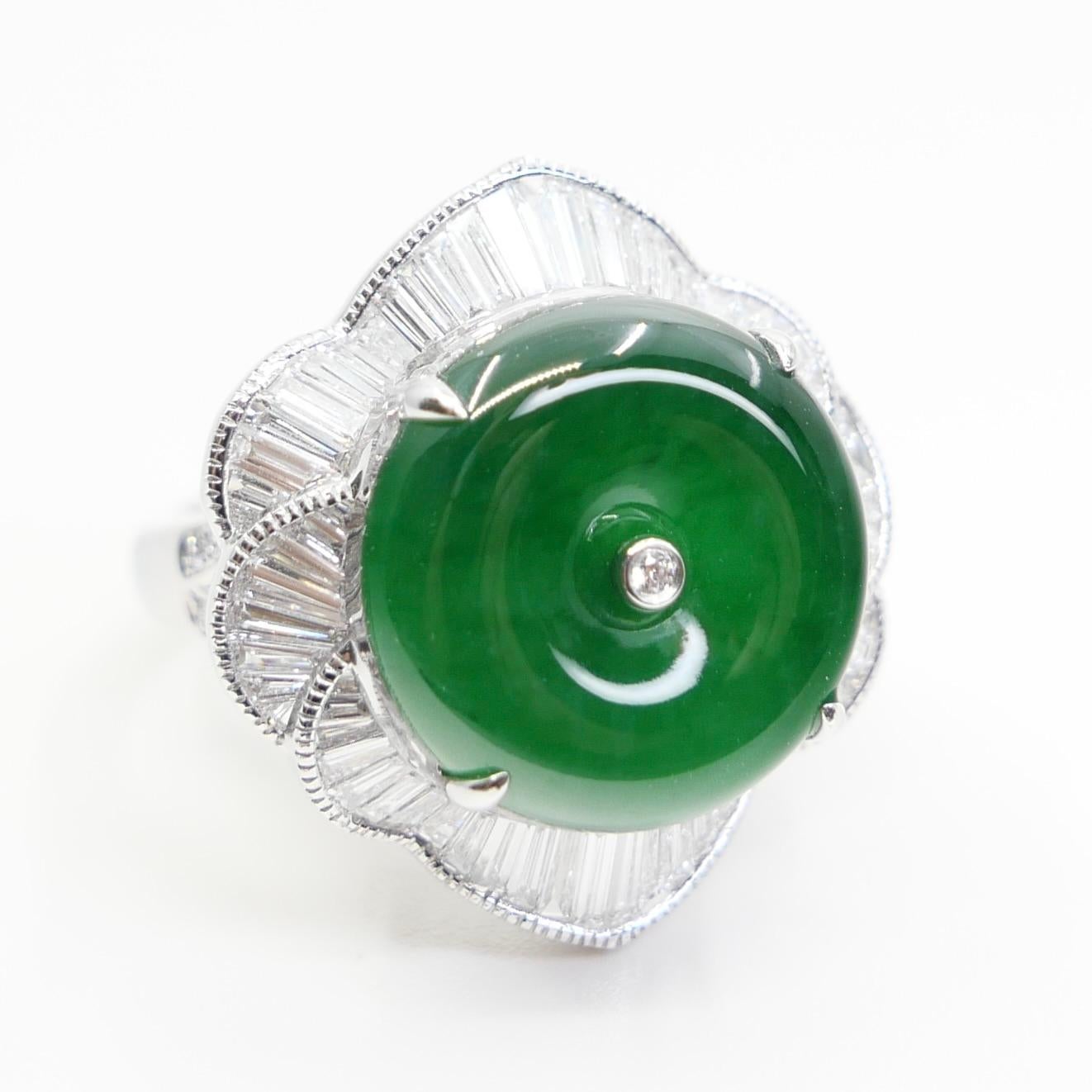 Certified Natural Jade Donut, & Diamond Cocktail Ring. Best Imperial Green! 8