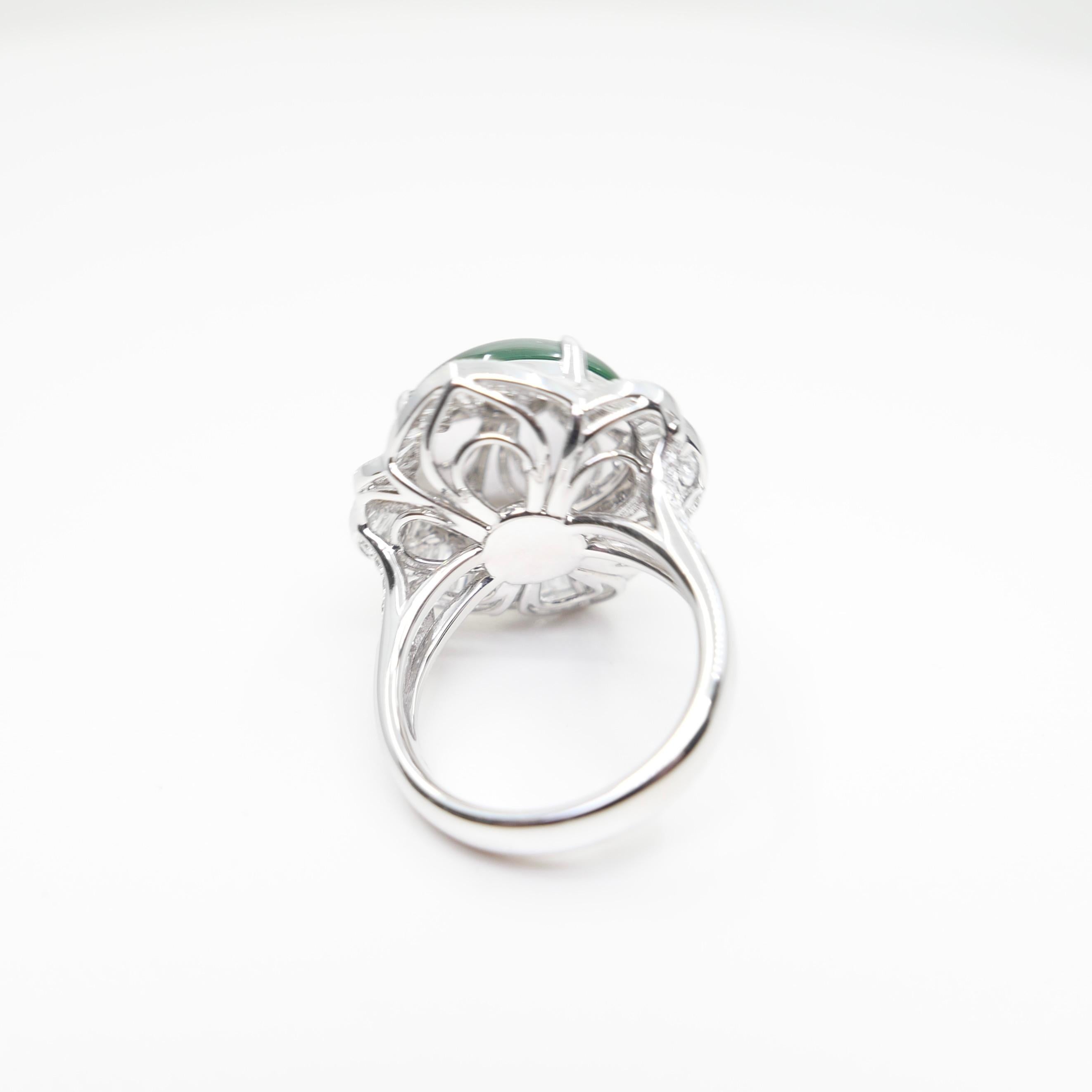 Certified Natural Jade Donut, & Diamond Cocktail Ring. Best Imperial Green! 9