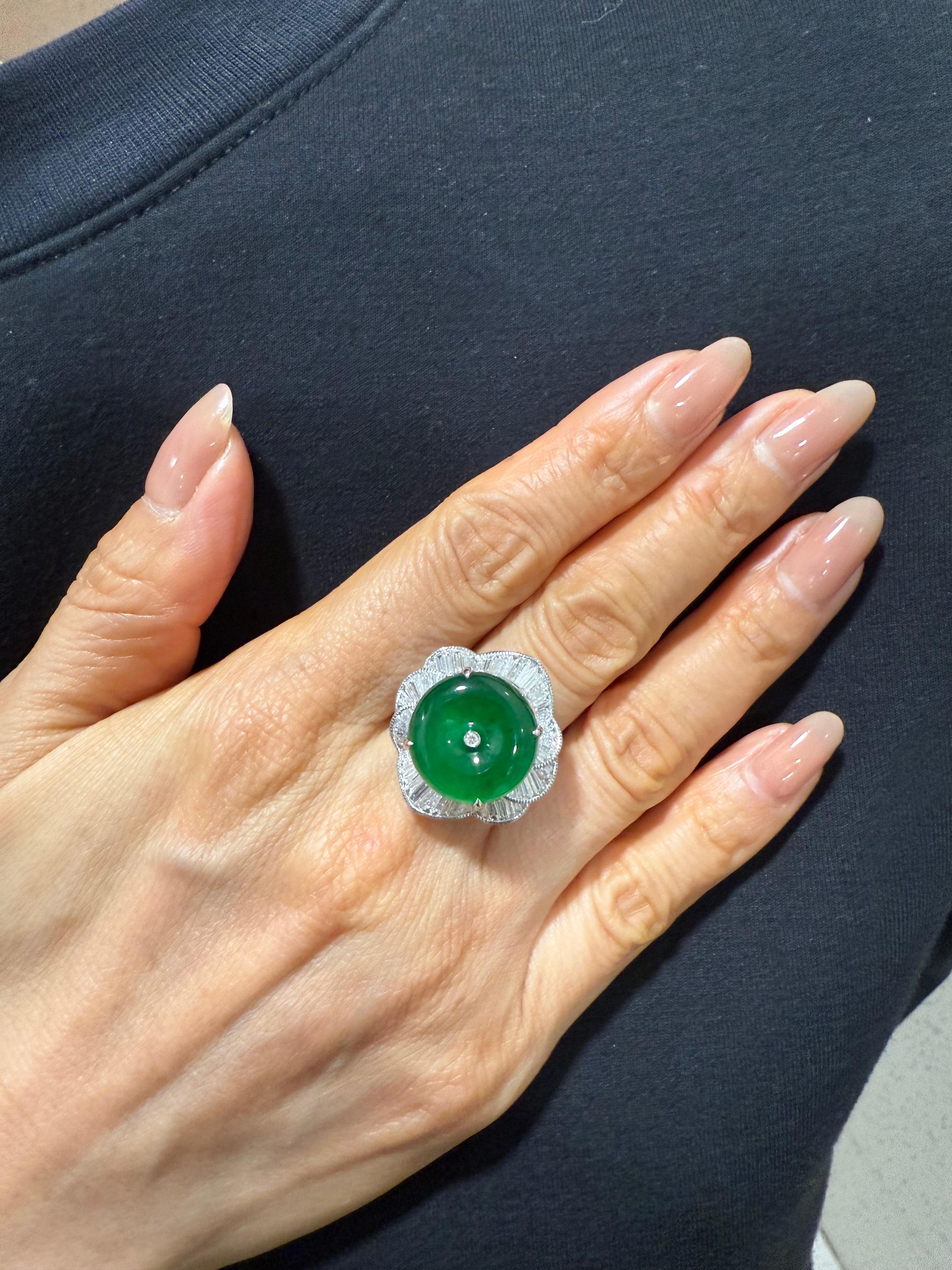 Certified Natural Jade Donut, & Diamond Cocktail Ring. Best Imperial Green! 10