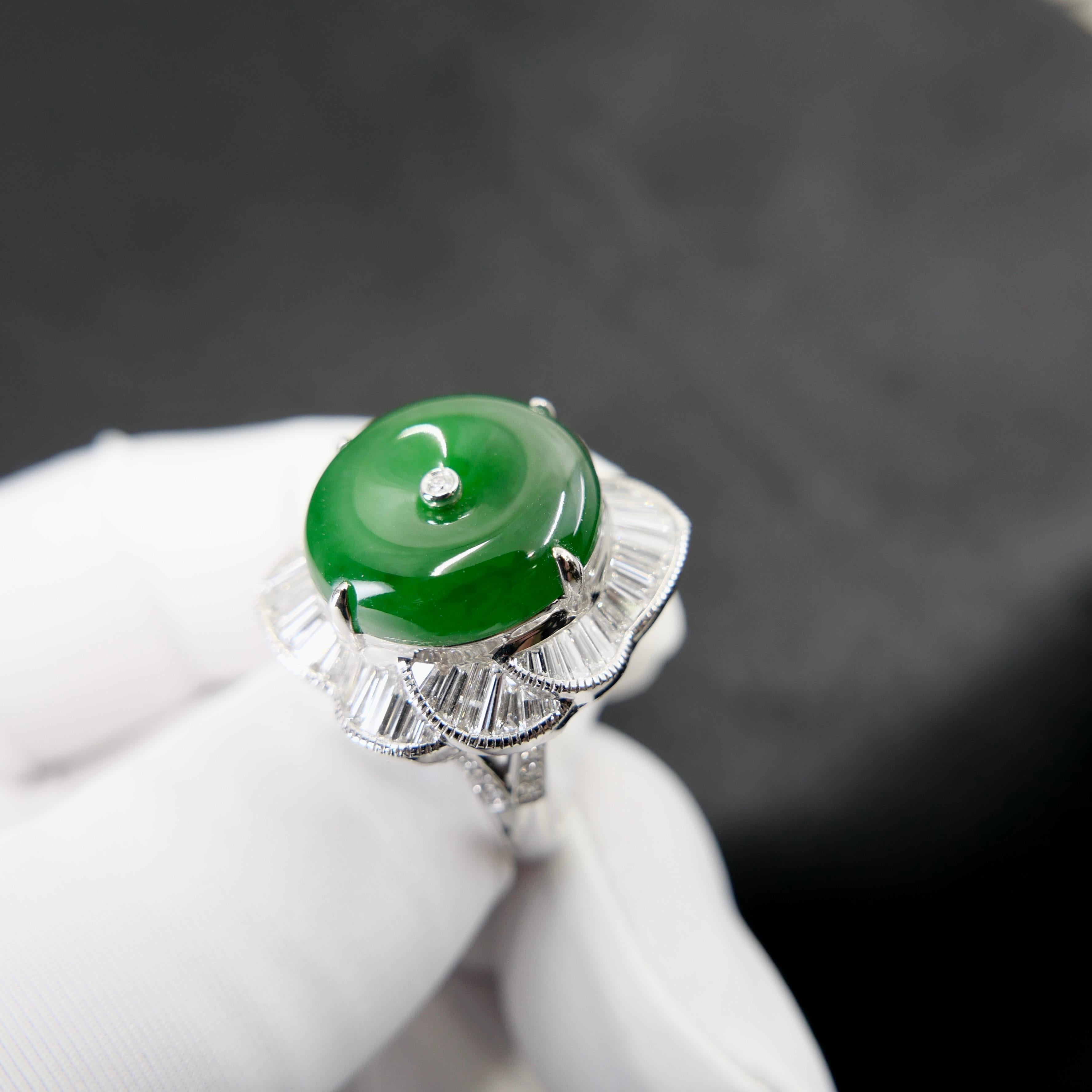 Certified Natural Jade Donut, & Diamond Cocktail Ring. Best Imperial Green! 11