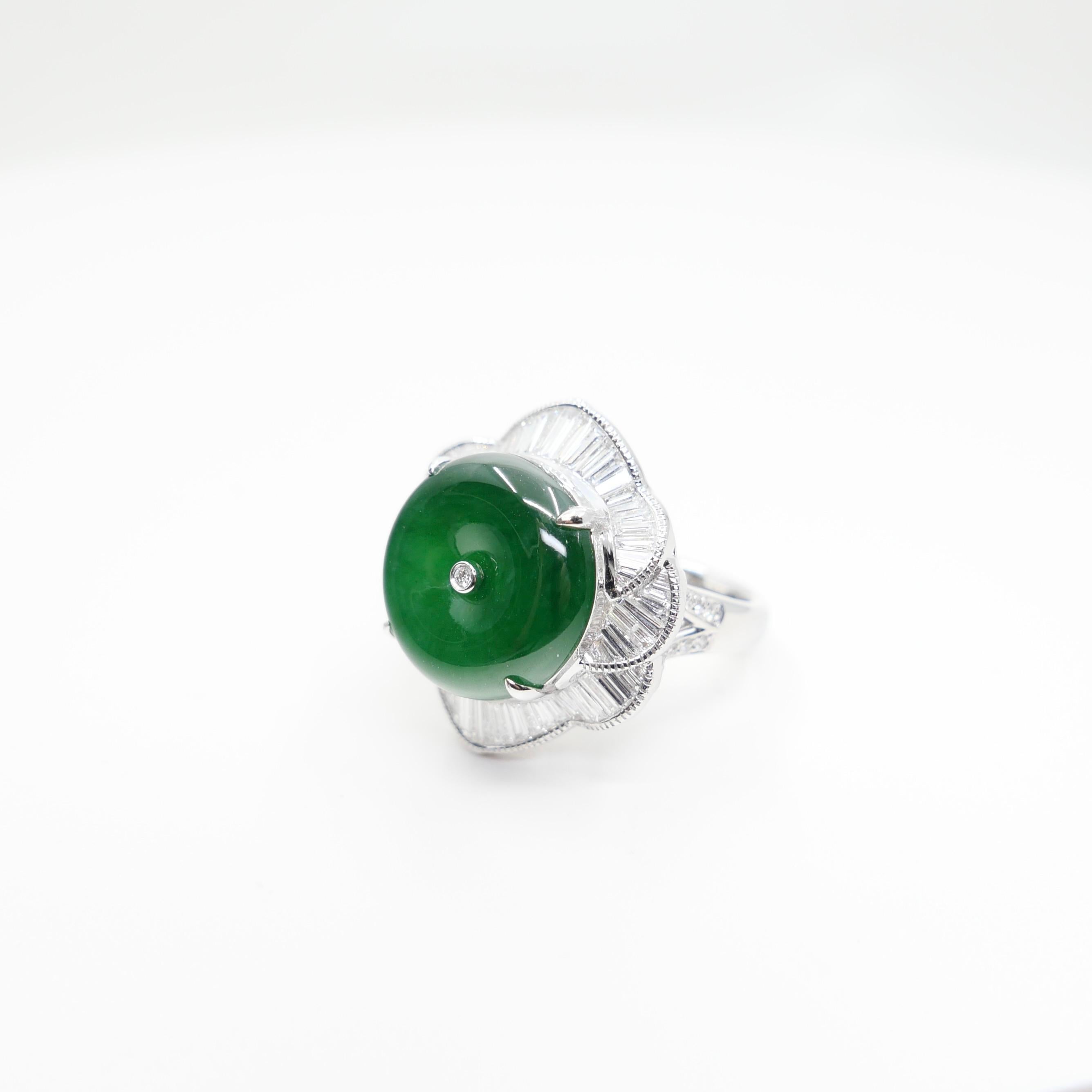 Certified Natural Jade Donut, & Diamond Cocktail Ring. Best Imperial Green! 12