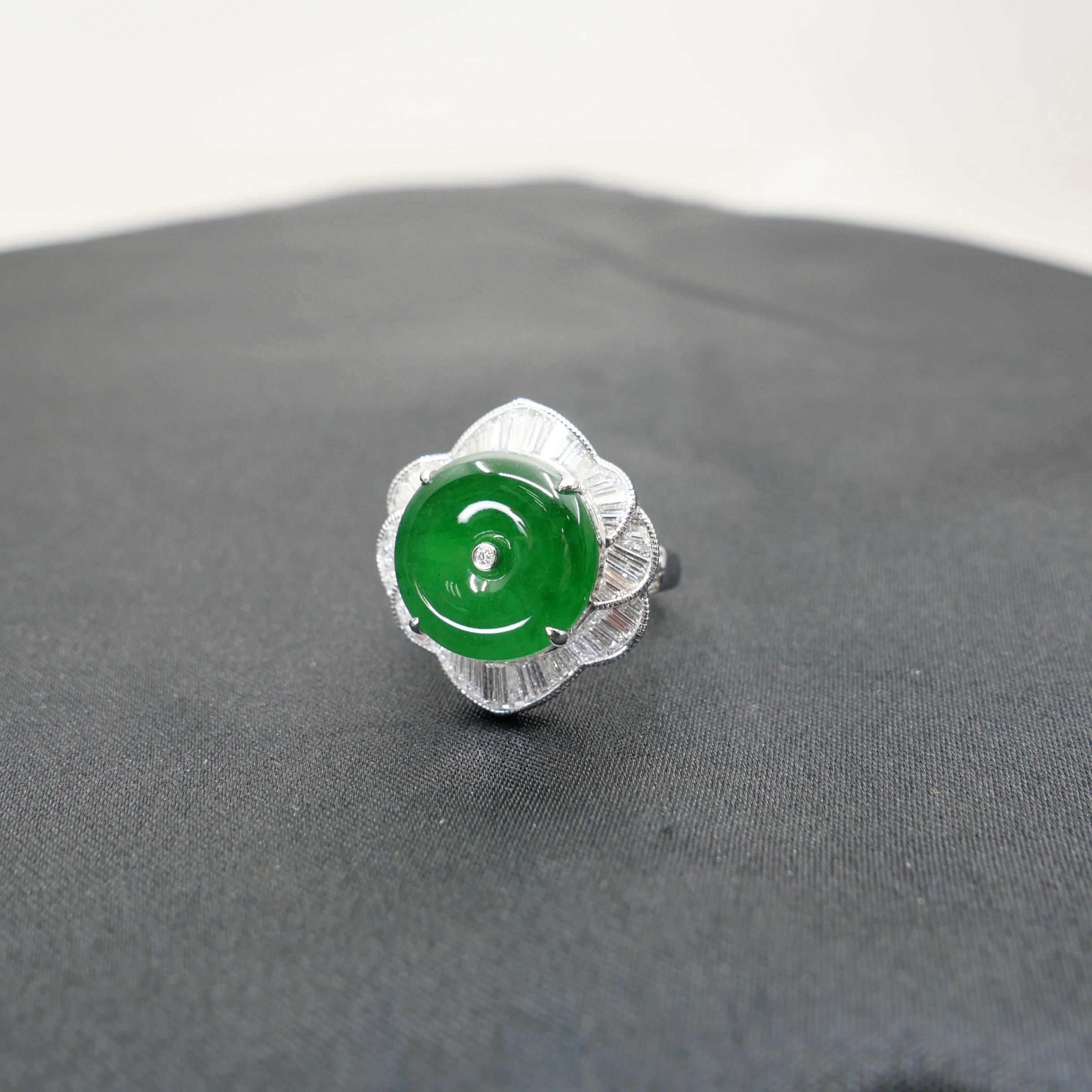Certified Natural Jade Donut, & Diamond Cocktail Ring. Best Imperial Green! 13