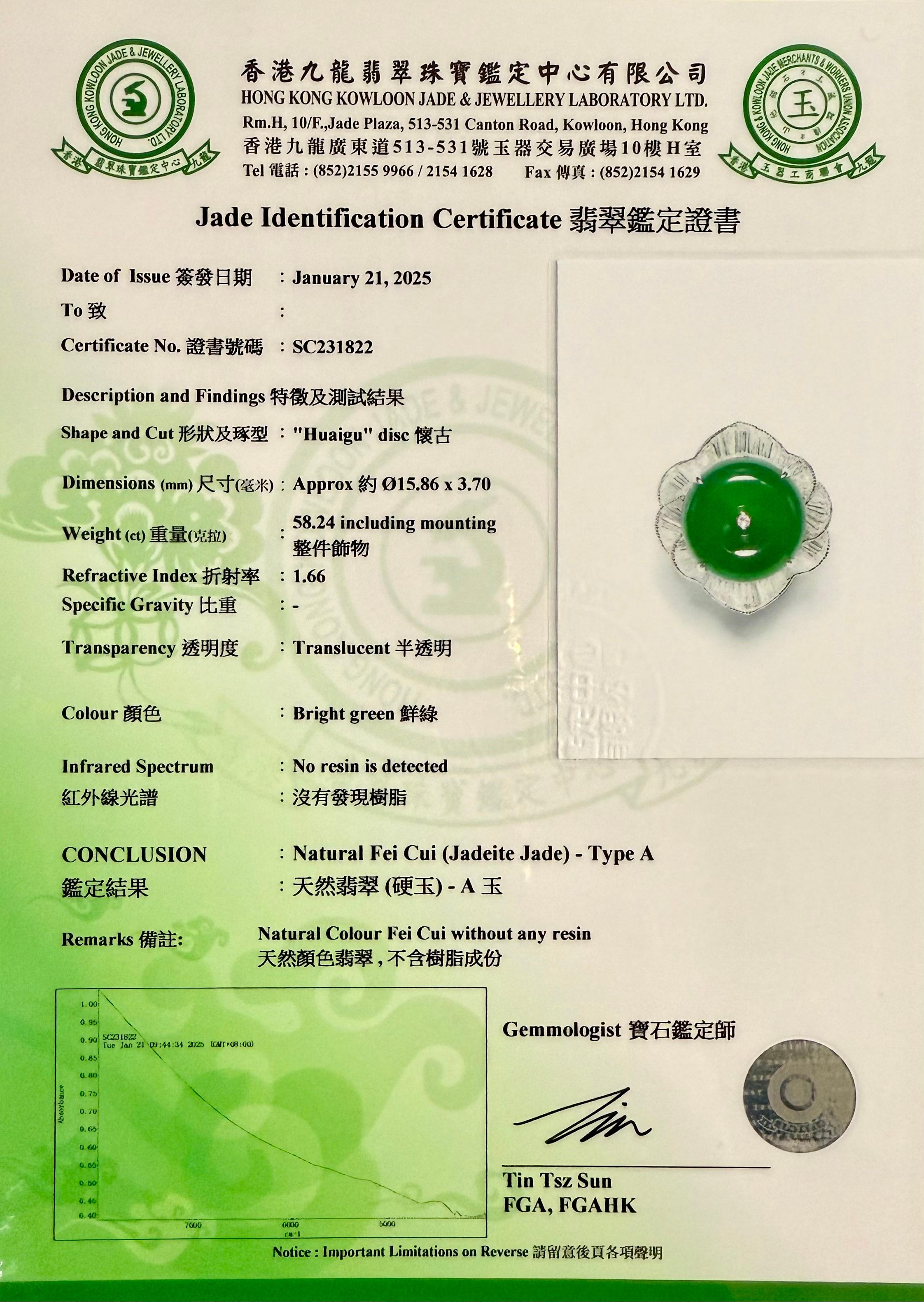 Certified Natural Jade Donut, & Diamond Cocktail Ring. Best Imperial Green! 15