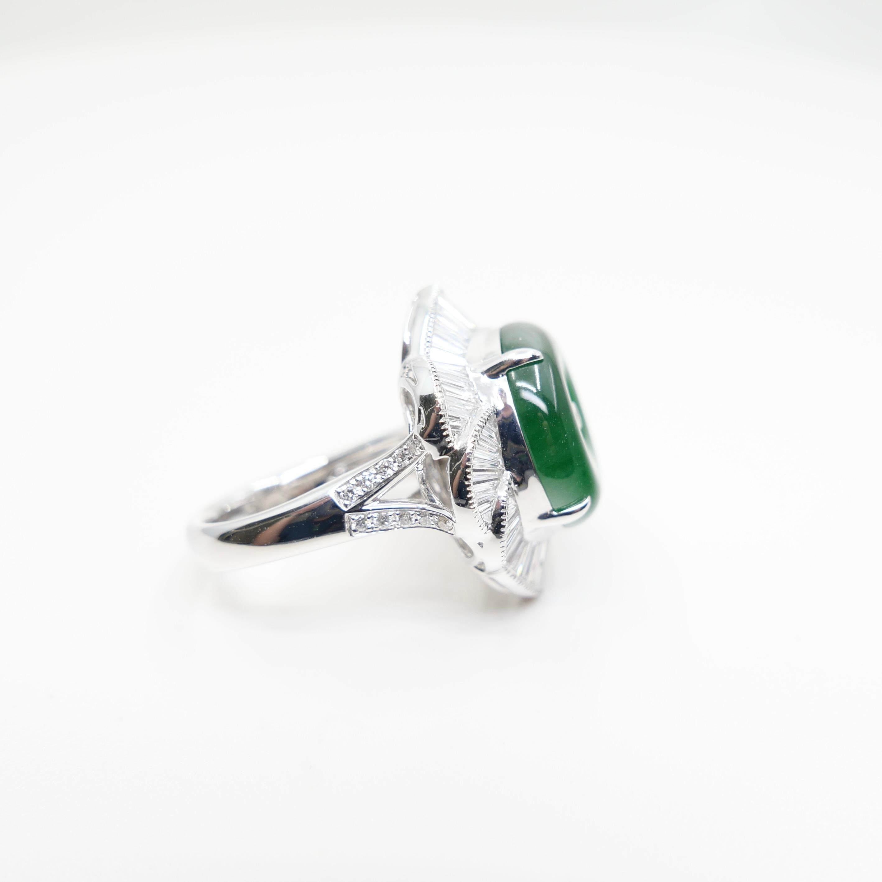 Certified Natural Jade Donut, & Diamond Cocktail Ring. Best Imperial Green! 1