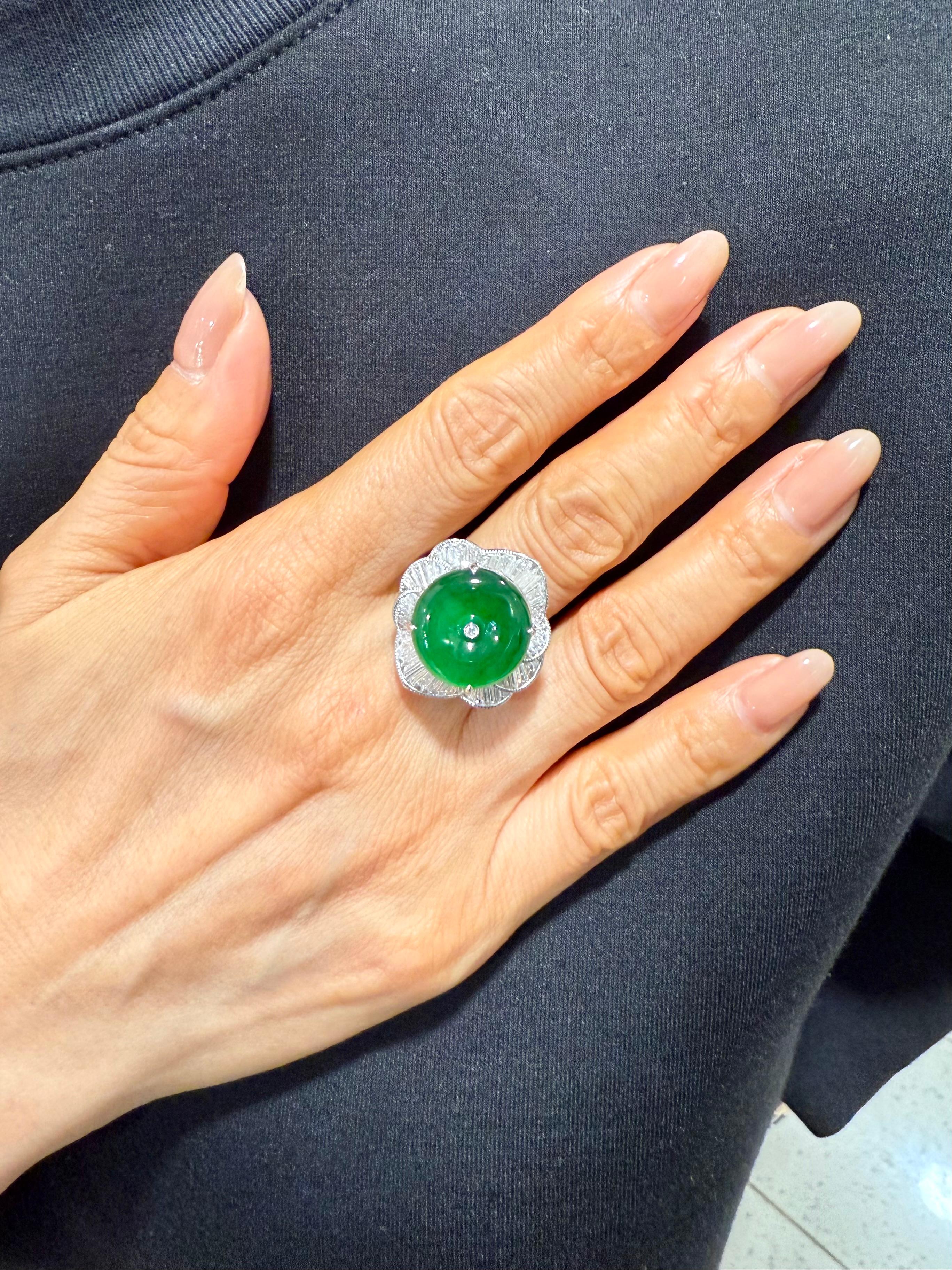 Certified Natural Jade Donut, & Diamond Cocktail Ring. Best Imperial Green! 3