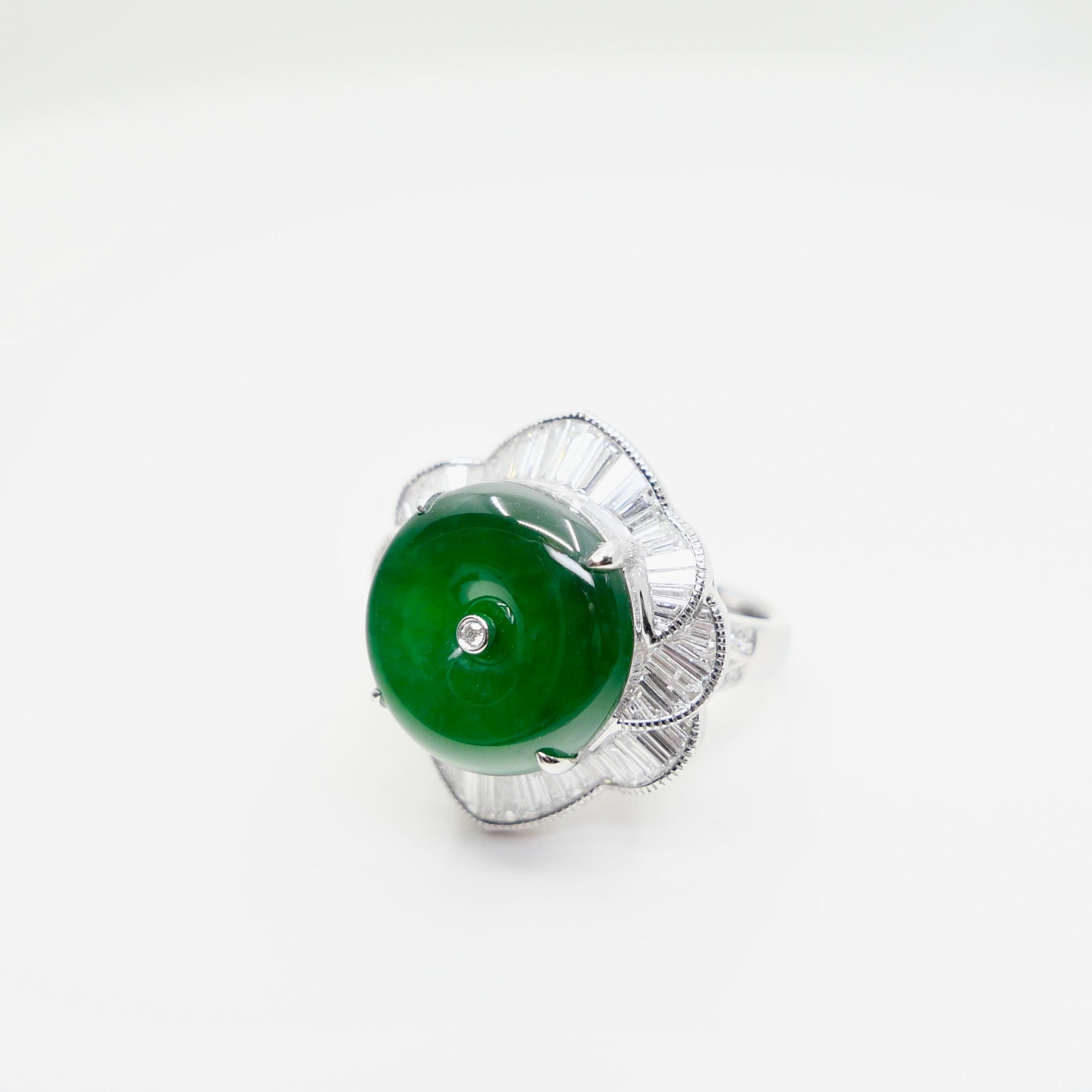 Certified Natural Jade Donut, & Diamond Cocktail Ring. Best Imperial Green! 4
