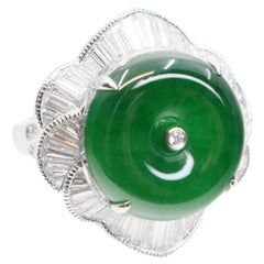 Certified Natural Jade Donut, & Diamond Cocktail Ring. Best Imperial Green!