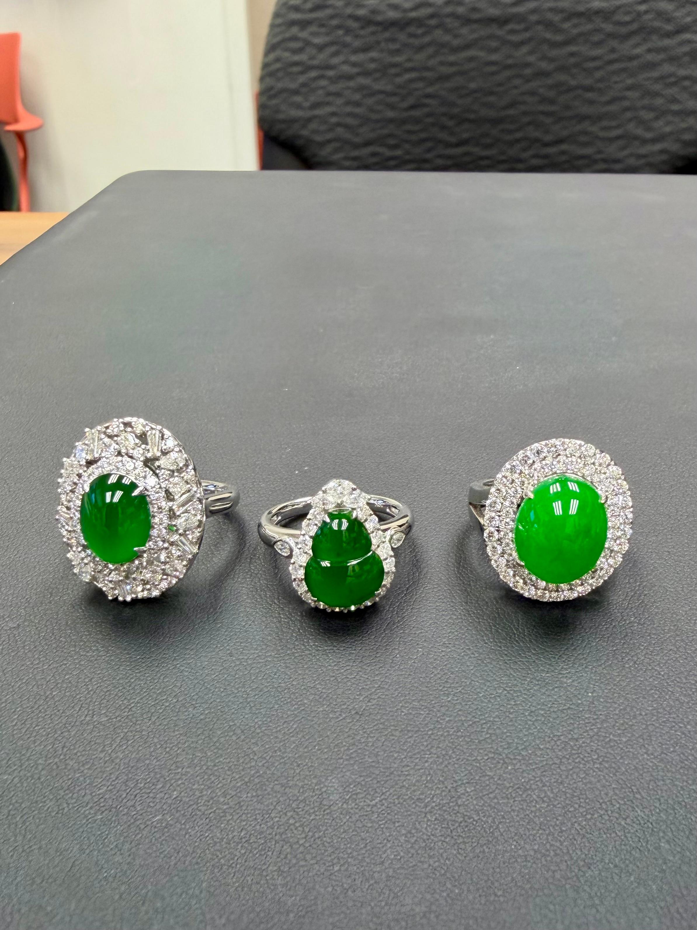 Bague cocktail en gourde en jade naturel certifié et diamants, vert intense, éclat subtil en vente 8