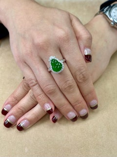 Certified Natural Jade Gourd & Diamond Cocktail Ring, Intense Green, Subtle Glow