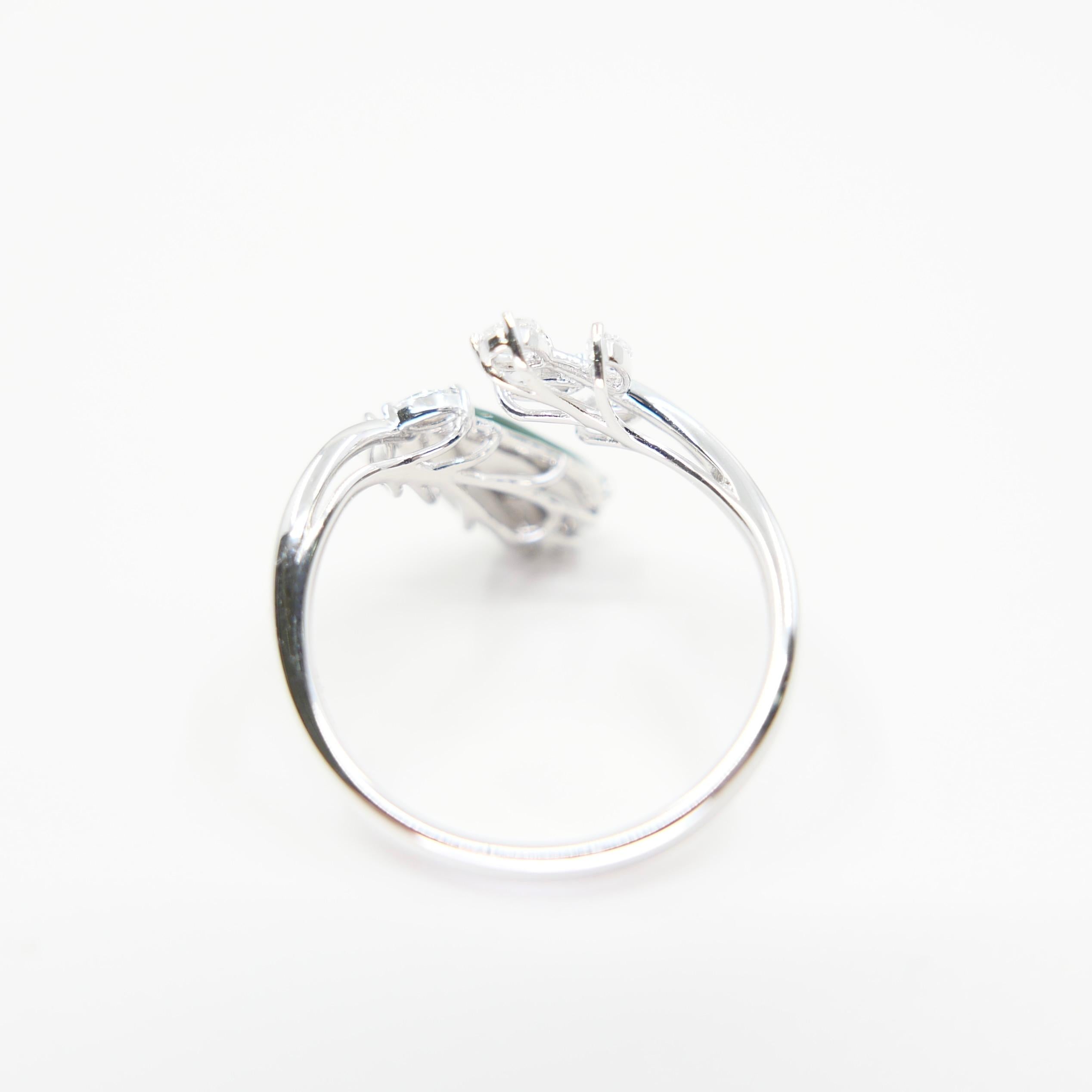 Certified Natural Jade Peapod, & Diamond Cocktail Ring. Best Imperial Green! For Sale 8