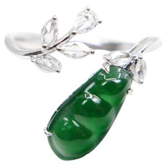Bague cocktail en jade naturel certifiée,pod et diamants Le meilleur vert impérial !