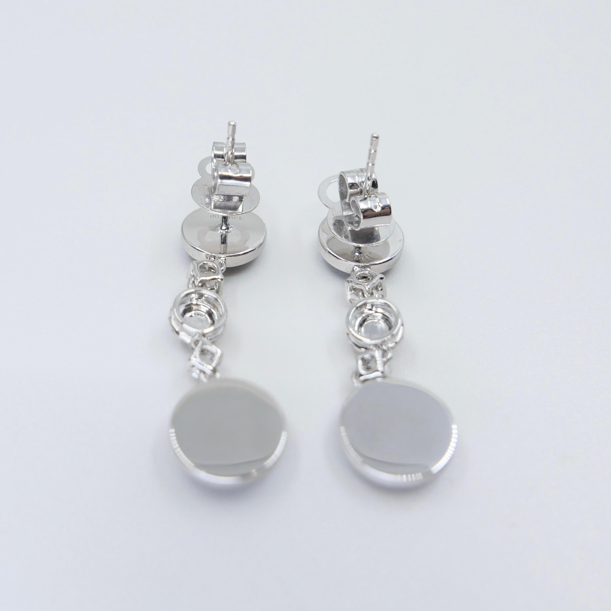 Women's Certified Natural Jade & Rose Cut Diamond Drop Earrings. Imperial Green Color For Sale