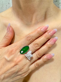 Certified Natural Jade, Rubies & Diamond Bee Cocktail Ring. Best Imperial Green!