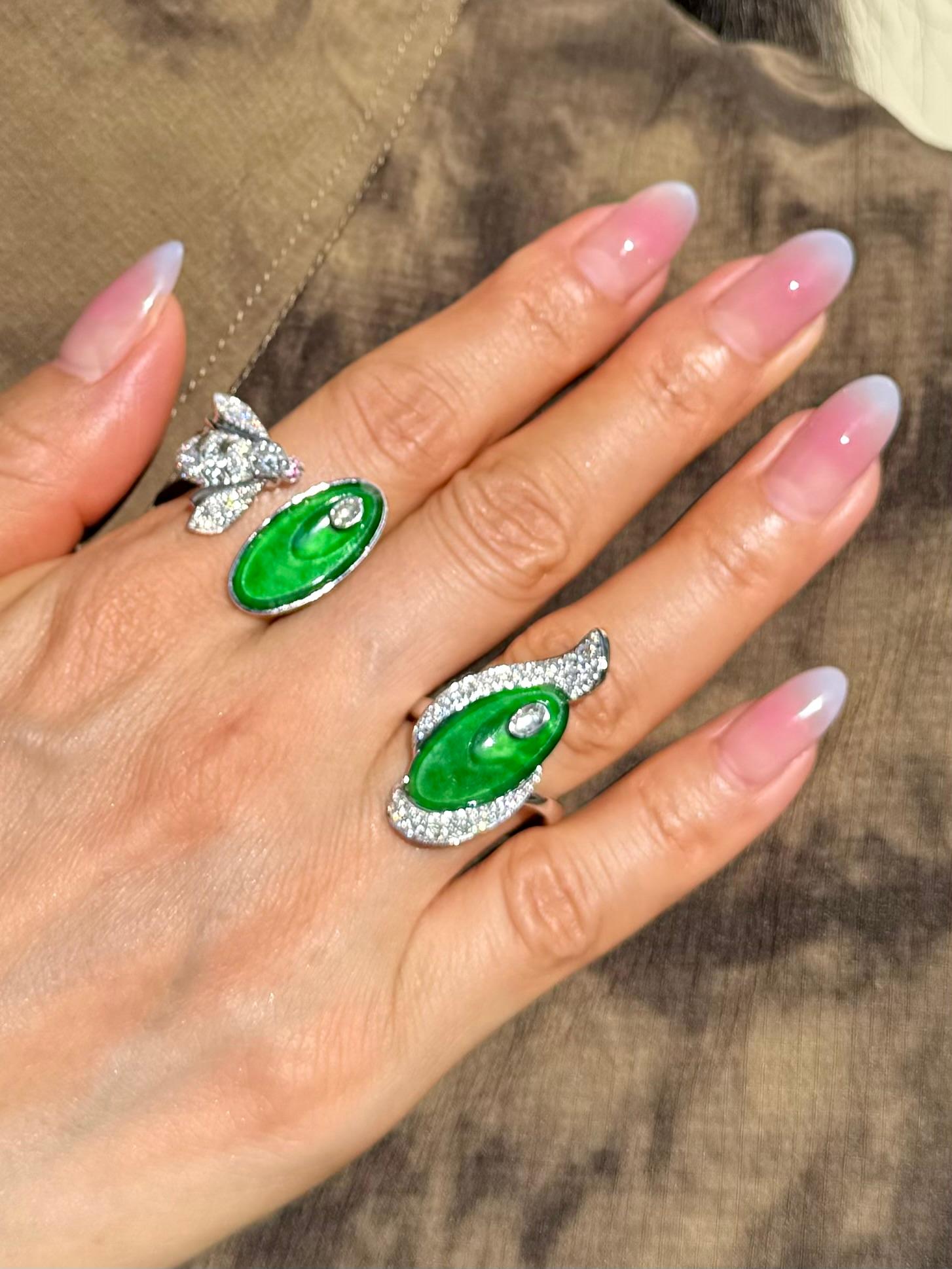 Certified Natural Jade, Rubies & Diamond Bee Cocktail Ring. Best Imperial Green! For Sale 10