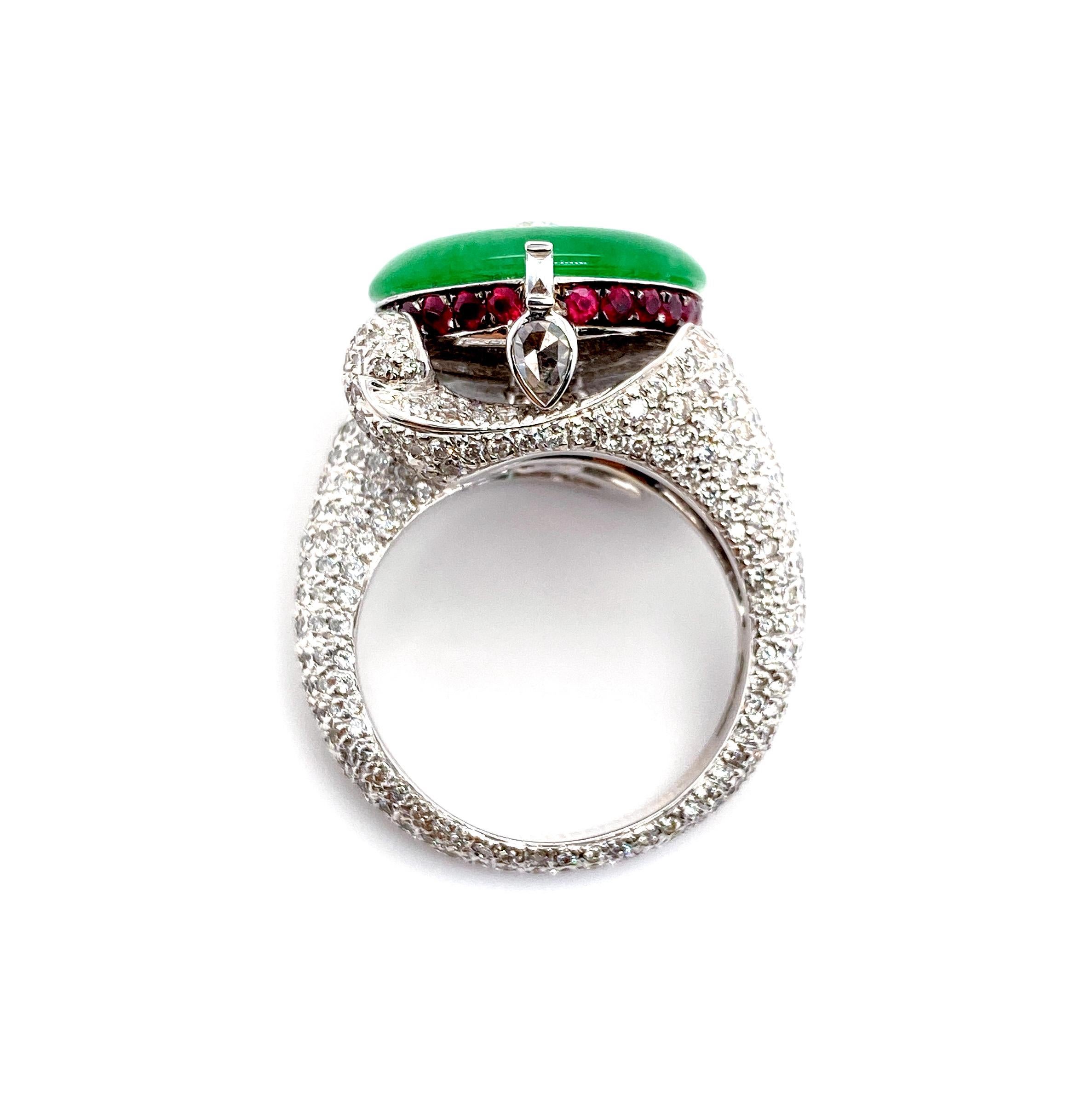 Women's or Men's Certified Natural Jadeite and Diamond Engagement Ring in 18 Karat Gold