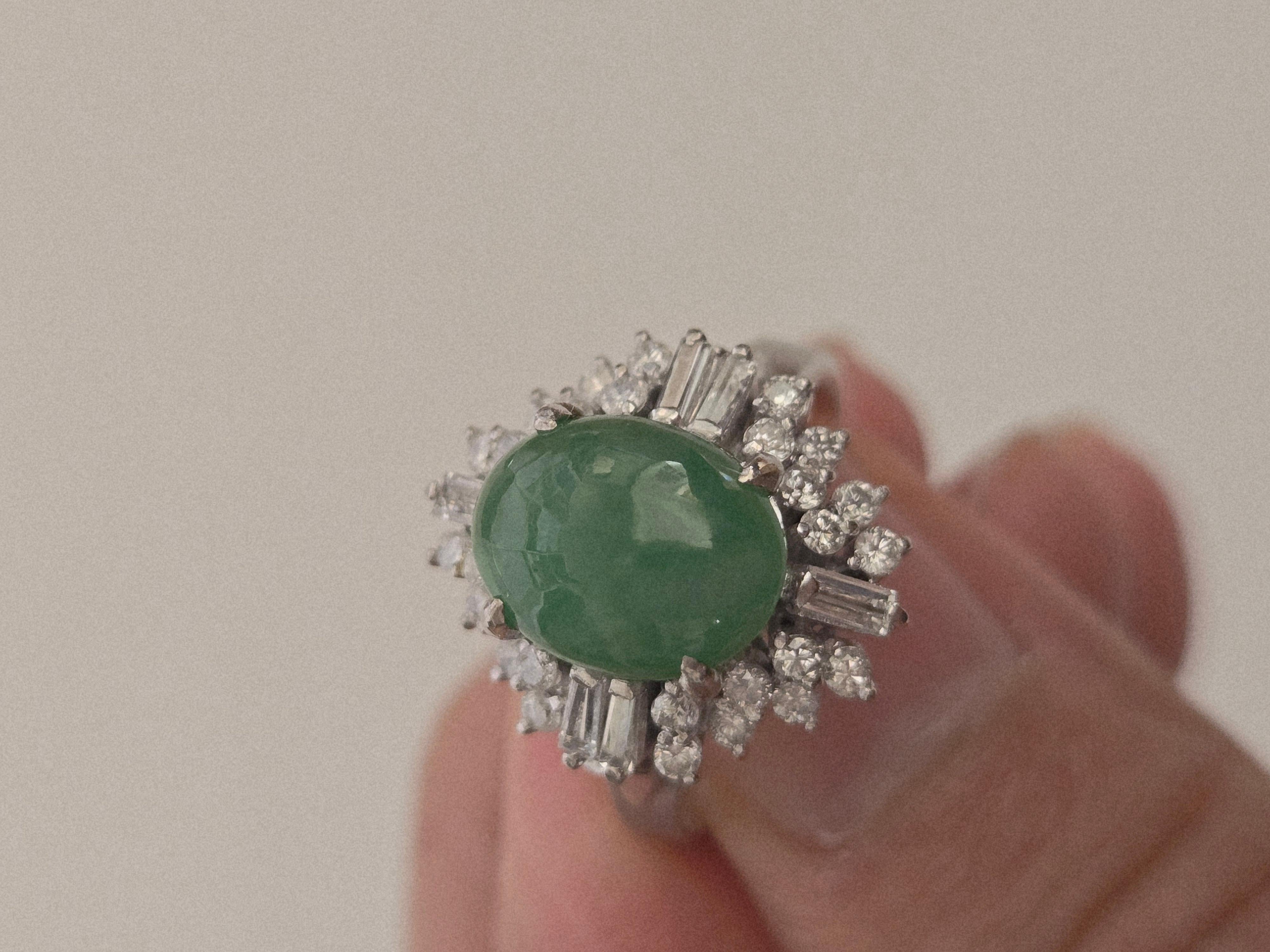 Zertifizierter Cocktailring aus natürlichem Jadeit und Diamant aus Platin im Angebot 5