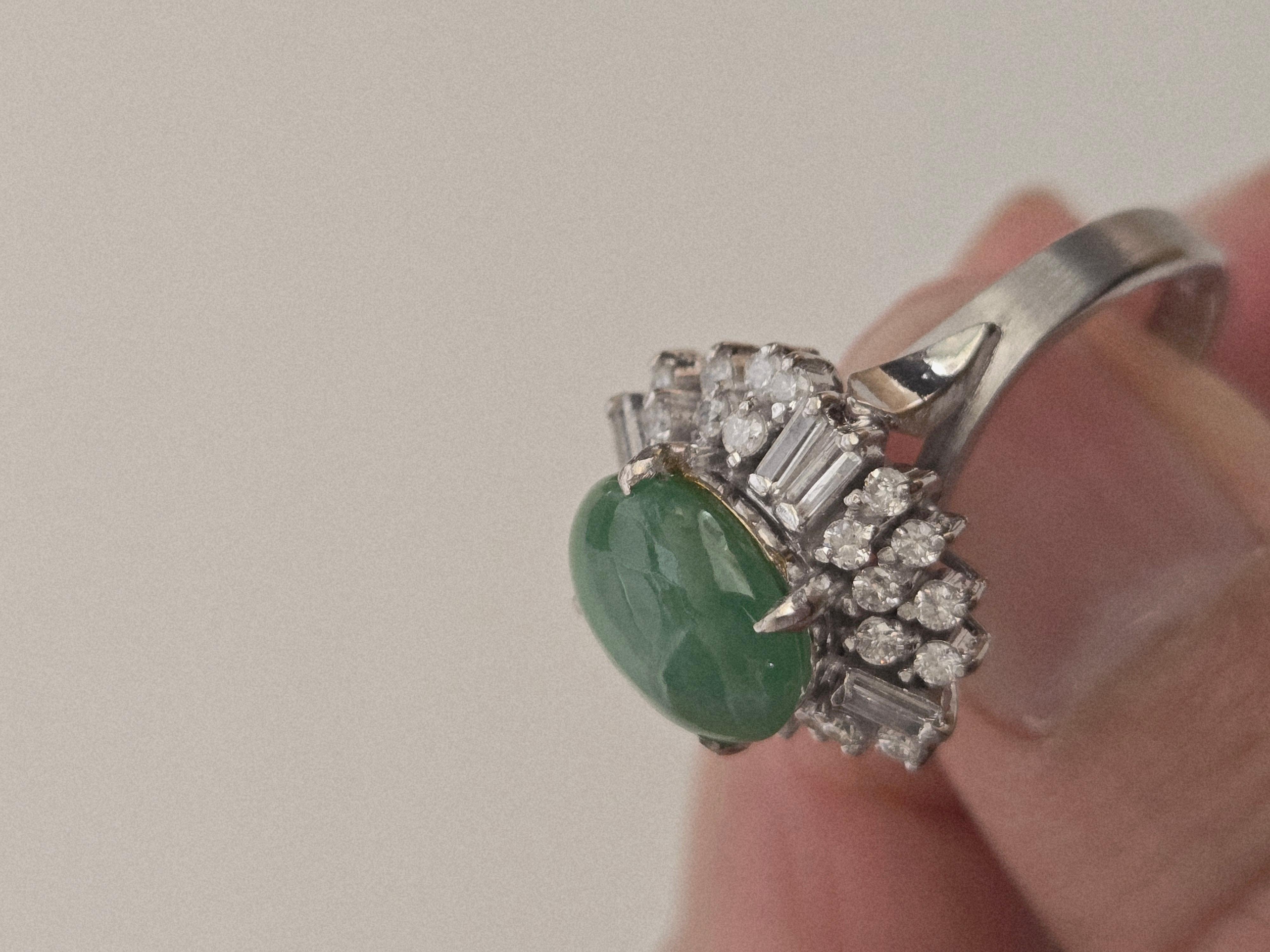 Zertifizierter Cocktailring aus natürlichem Jadeit und Diamant aus Platin im Angebot 7