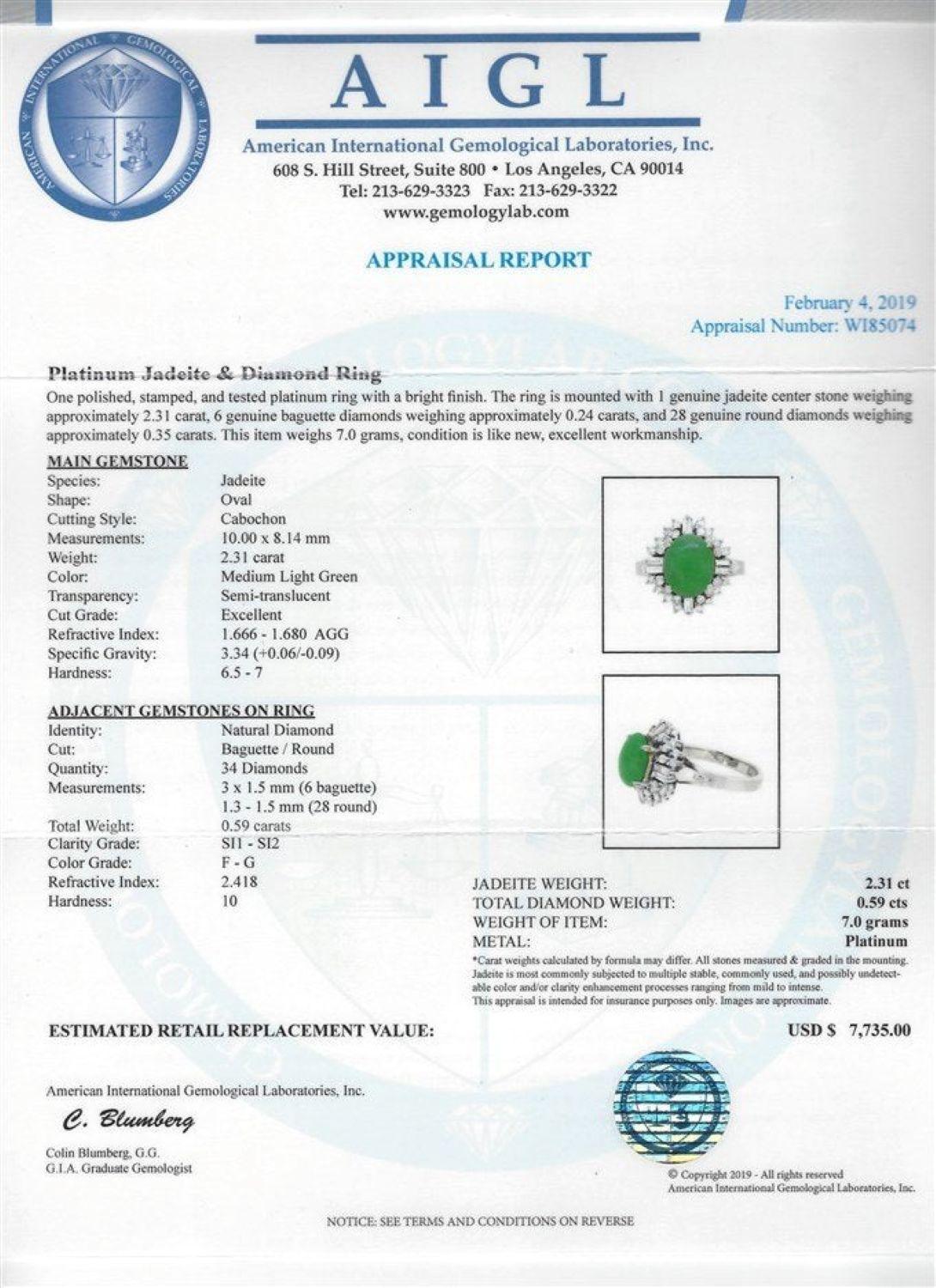 Zertifizierter Cocktailring aus natürlichem Jadeit und Diamant aus Platin (Künstler*in) im Angebot
