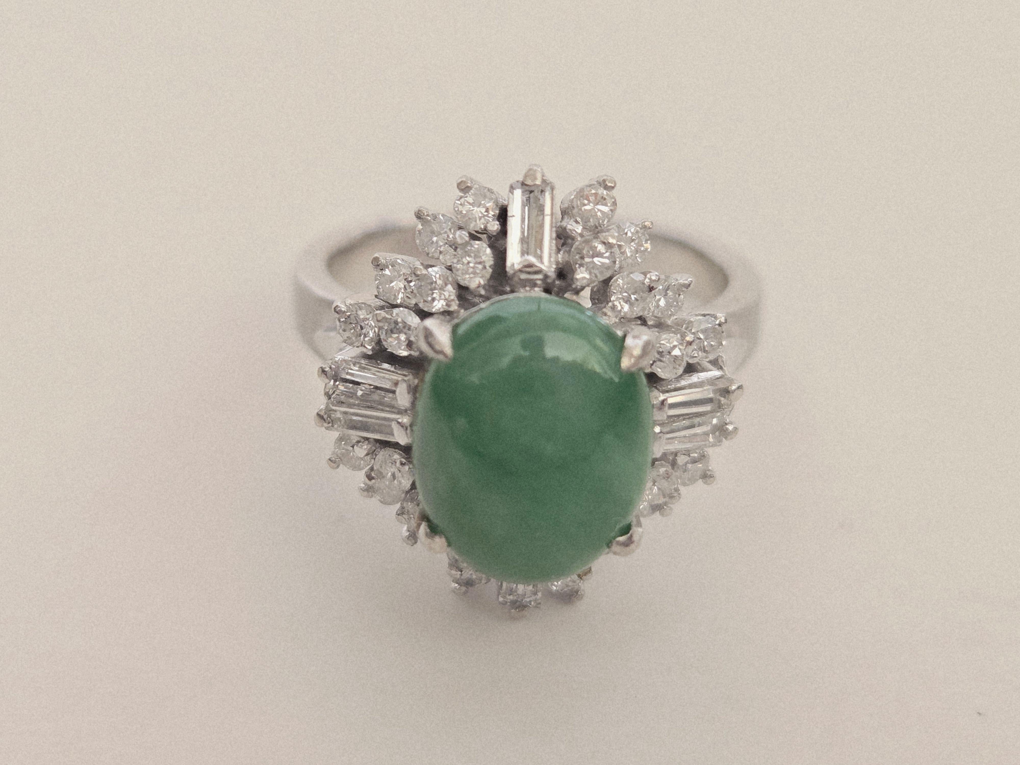 Zertifizierter Cocktailring aus natürlichem Jadeit und Diamant aus Platin im Angebot 2