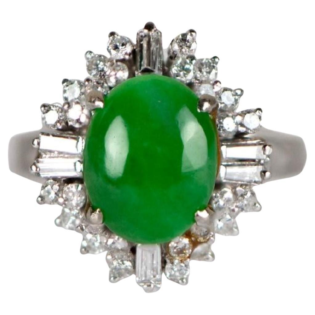 Certified Natural Jadeite and Diamond Platinum Cocktail Ring