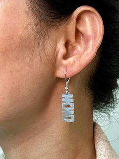 Certified Natural Jadeite Jade and Diamond Drop Earrings, Double Happiness