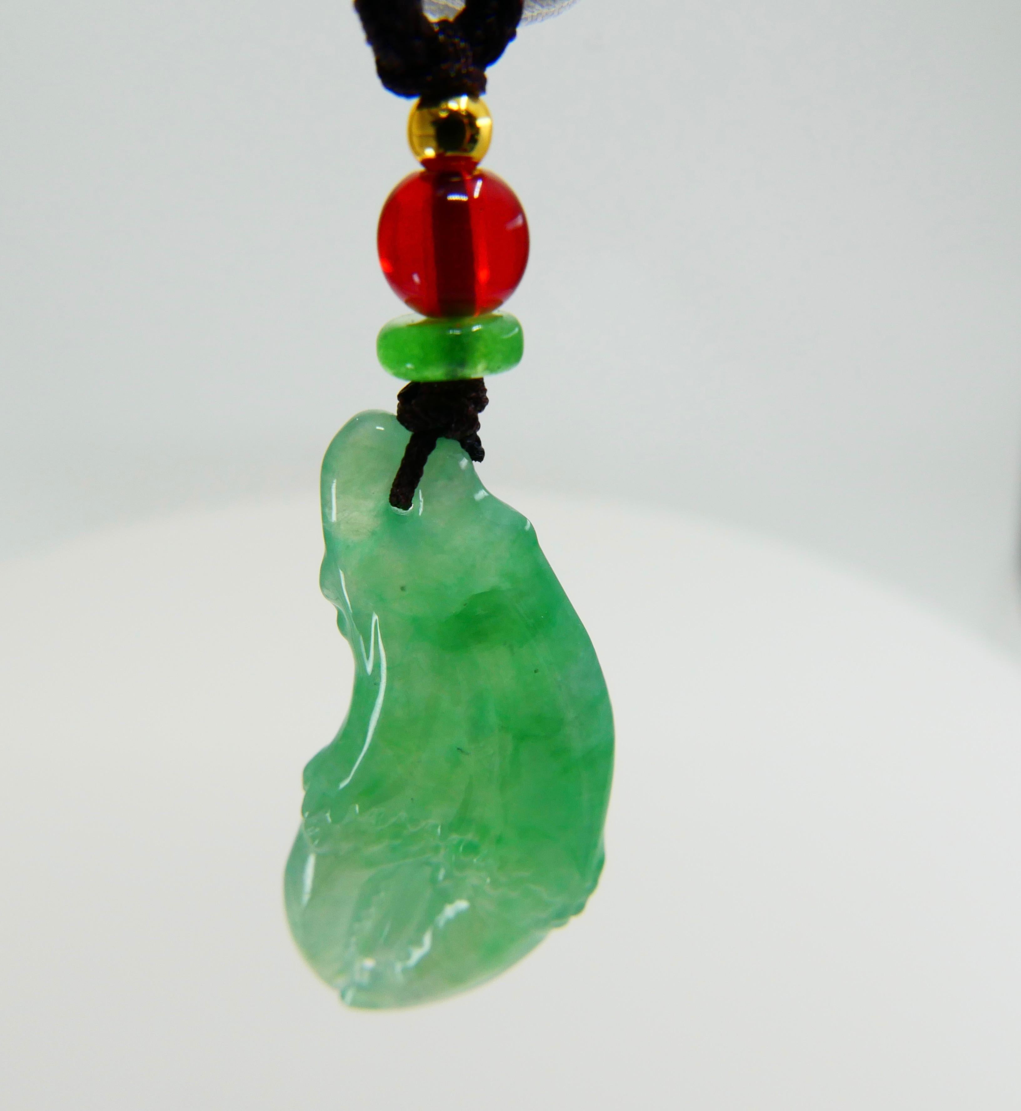 Certified Natural Jadeite Jade Crab Claw Icy Apple Green For Sale 2