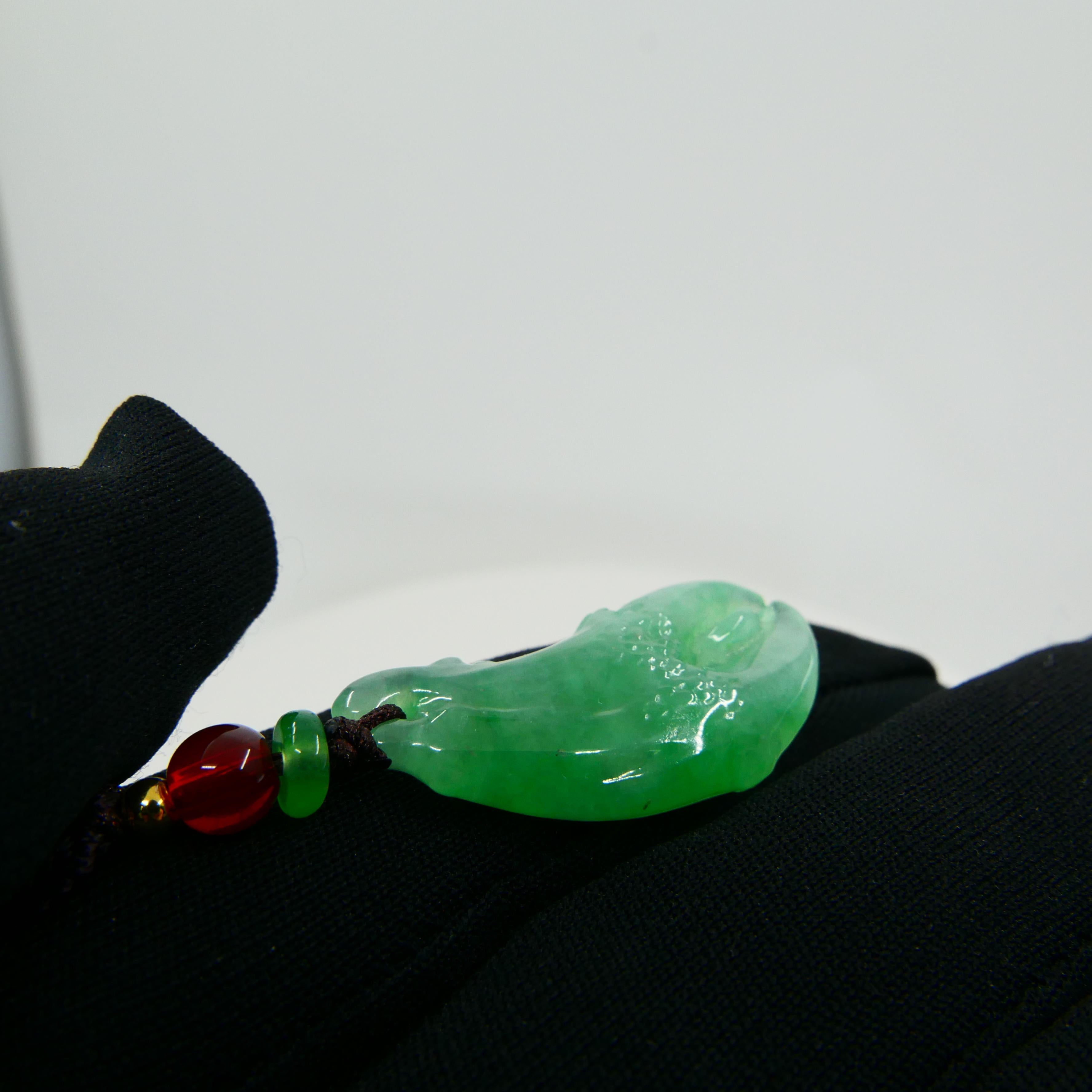 Certified Natural Jadeite Jade Crab Claw Icy Apple Green For Sale 3