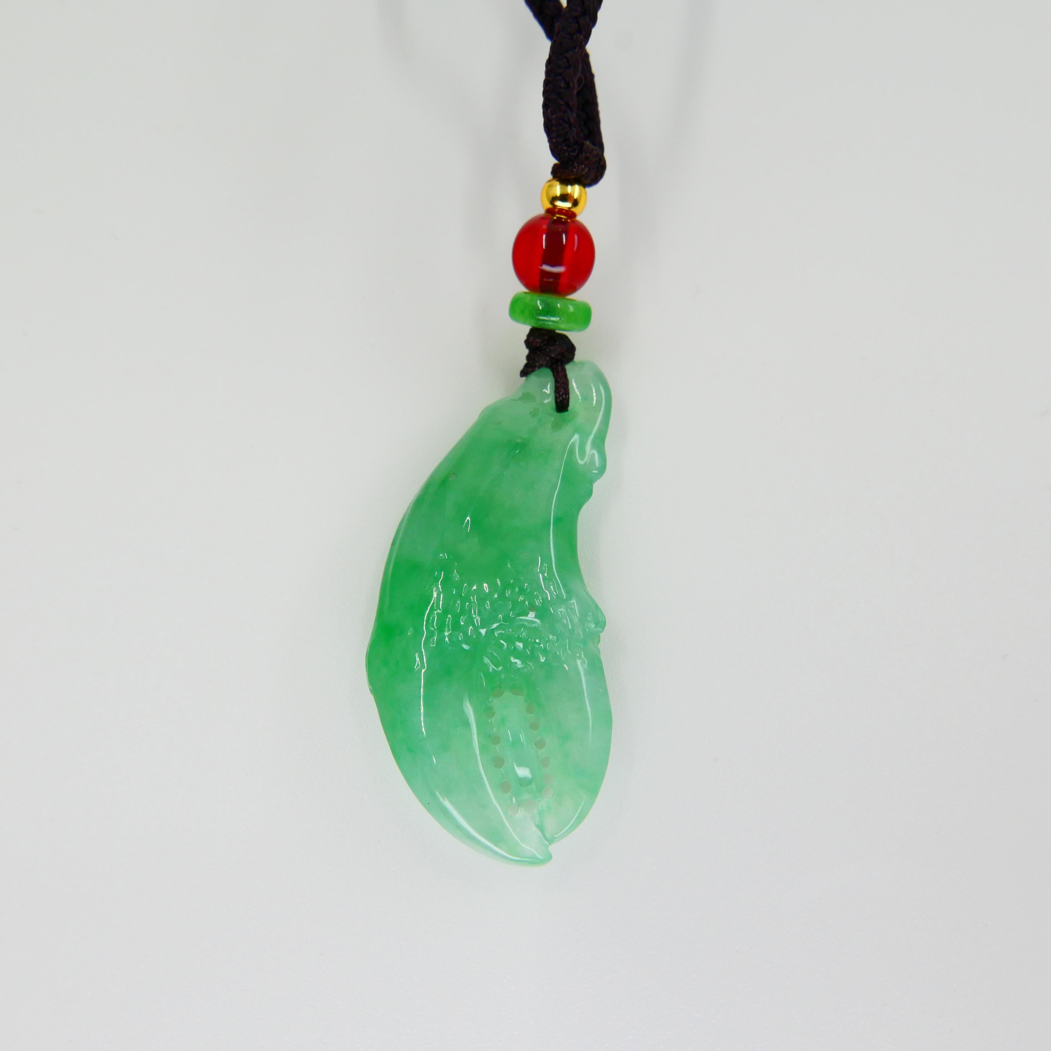 Certified Natural Jadeite Jade Crab Claw Icy Apple Green For Sale 4
