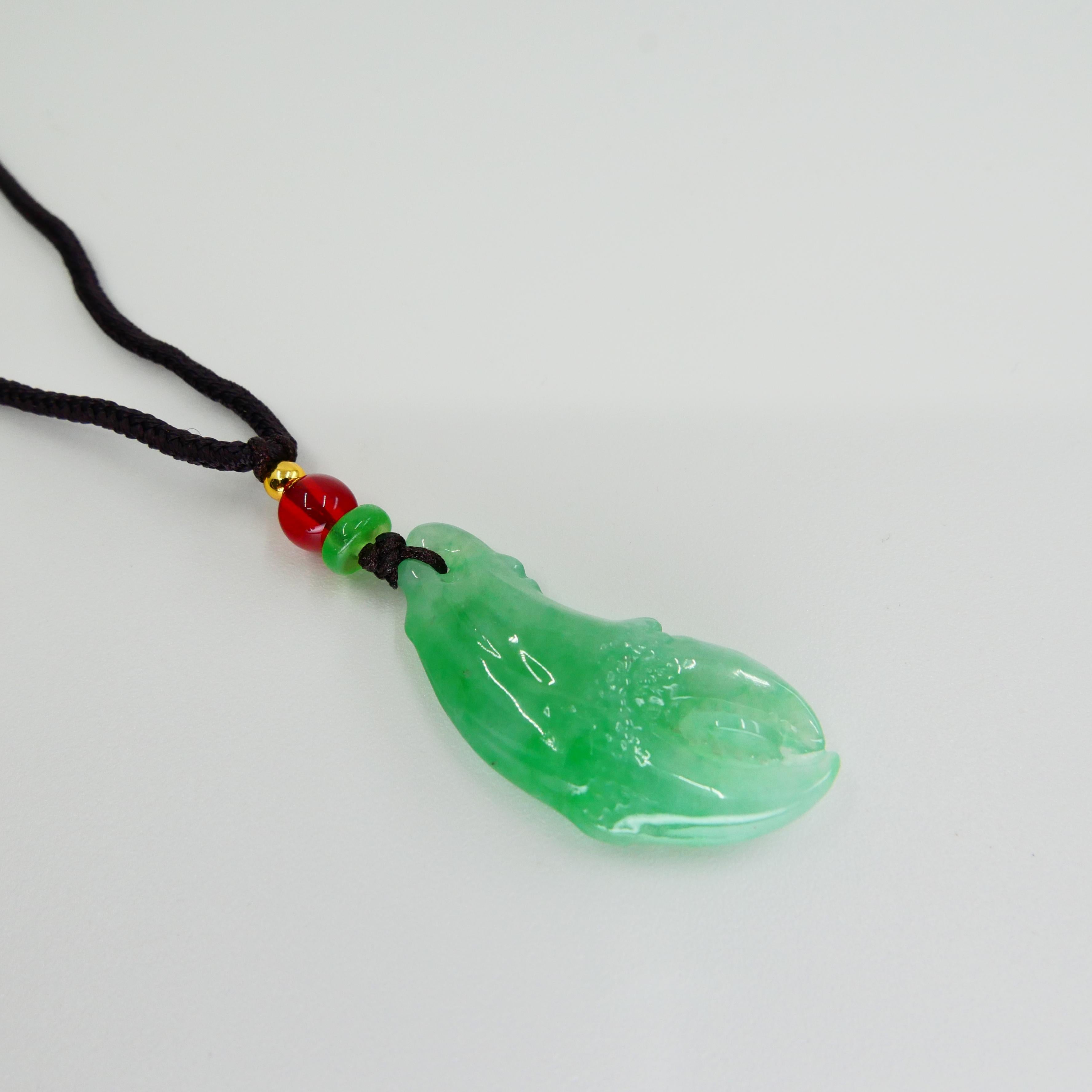 Women's or Men's Certified Natural Jadeite Jade Crab Claw Icy Apple Green For Sale