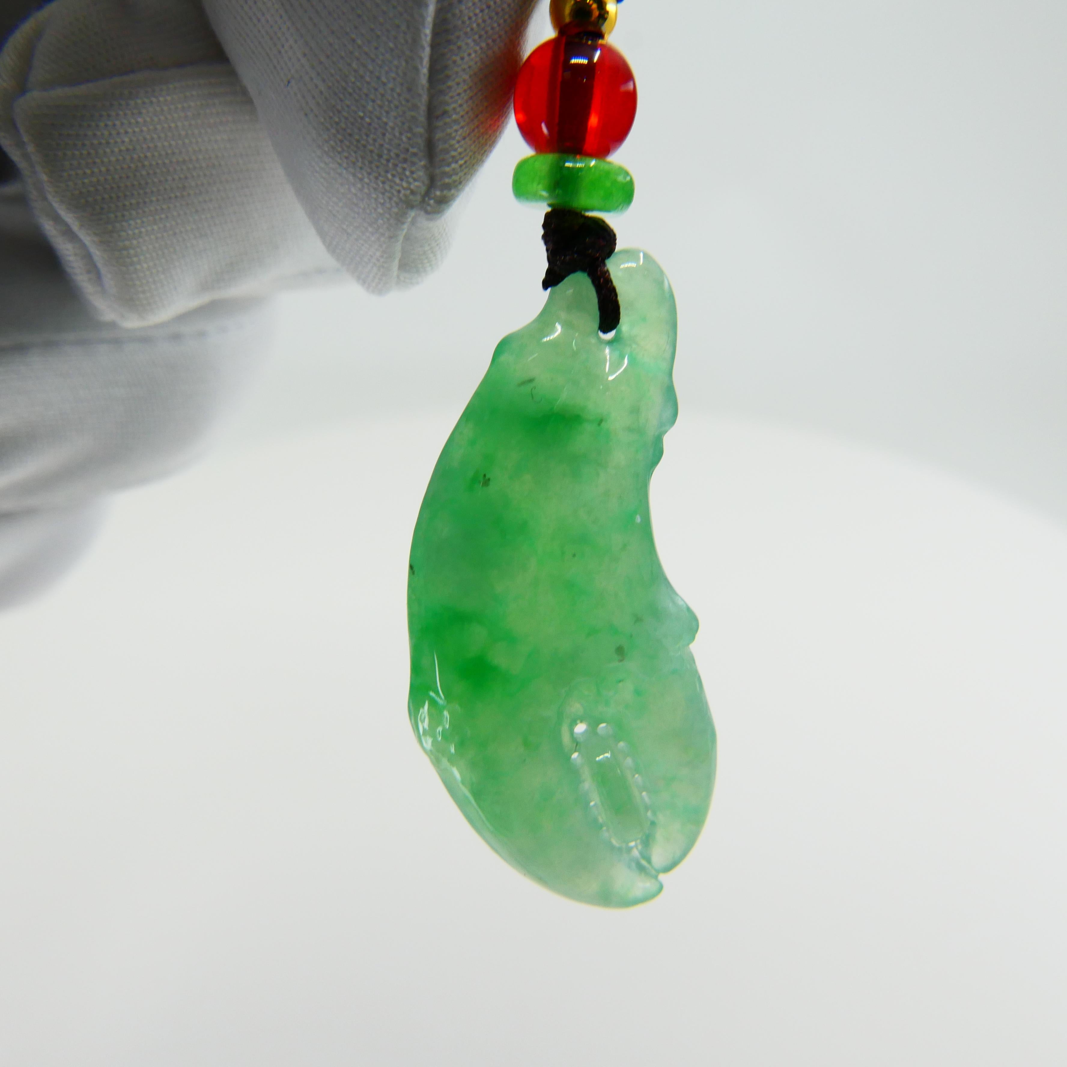 Certified Natural Jadeite Jade Crab Claw Icy Apple Green For Sale 1