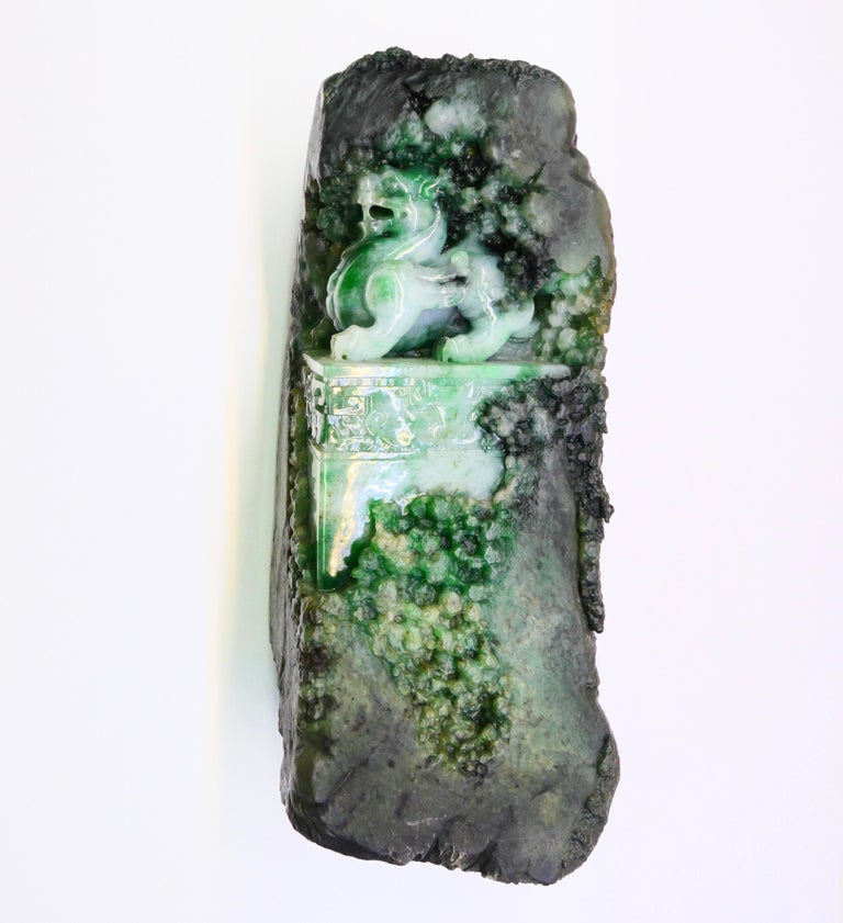 Certified Natural Jadeite Jade Decoration, "Lion Rock" Qing Dynasty