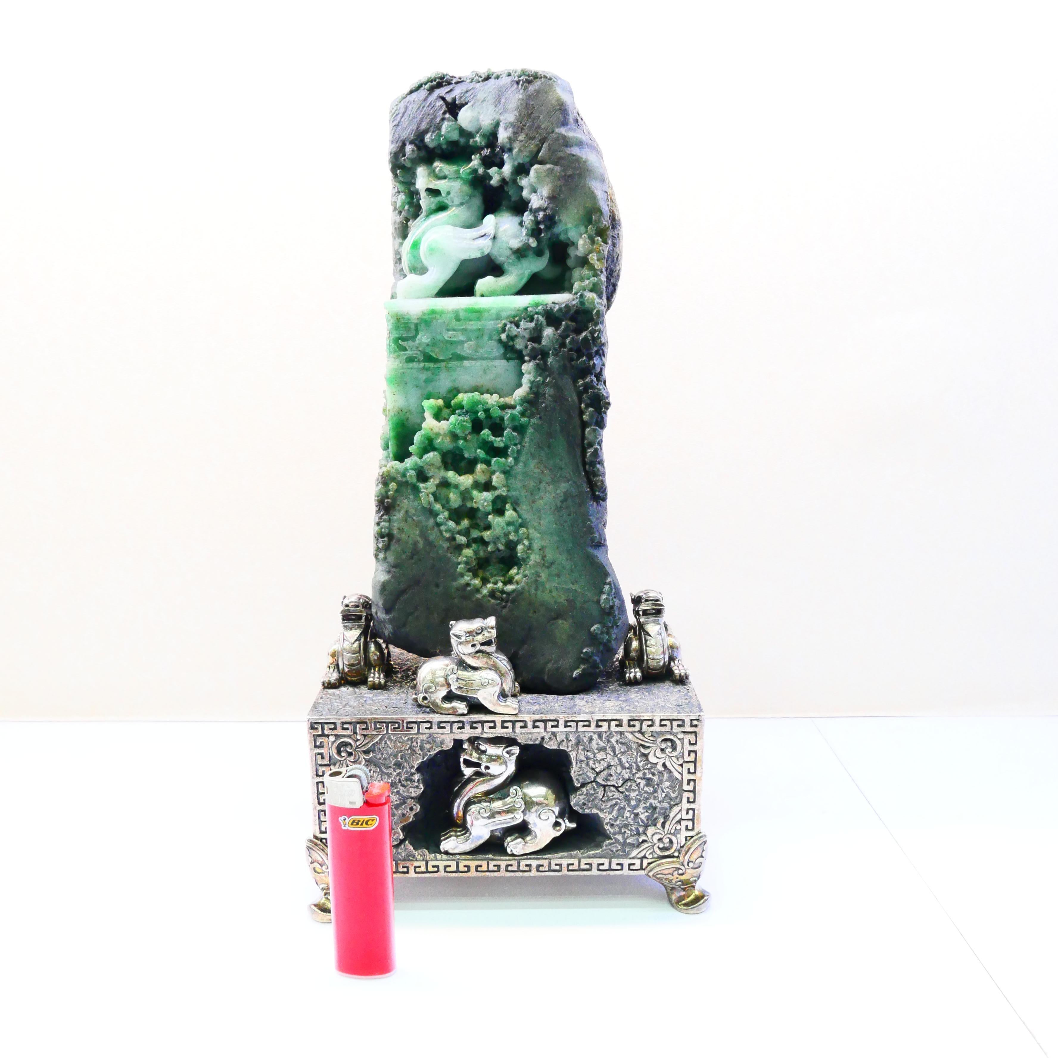 From our extensive Jade collection, here is one that will knock your socks off! First, it has age. This jade piece is certified and was carved in the Qing dynasty 1644-1911. At some point in the 1970's it was touched up with a light polish. We have