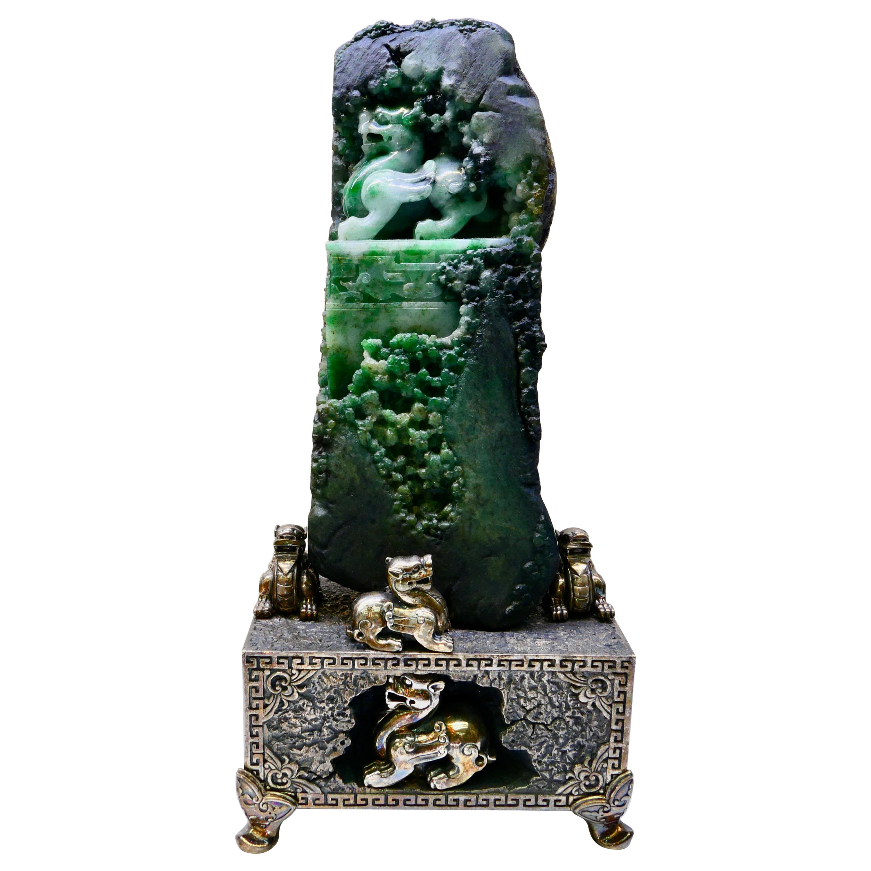 Certified Natural Jadeite Jade Decoration, "Lion Rock" Qing Dynasty, 1644-1911
