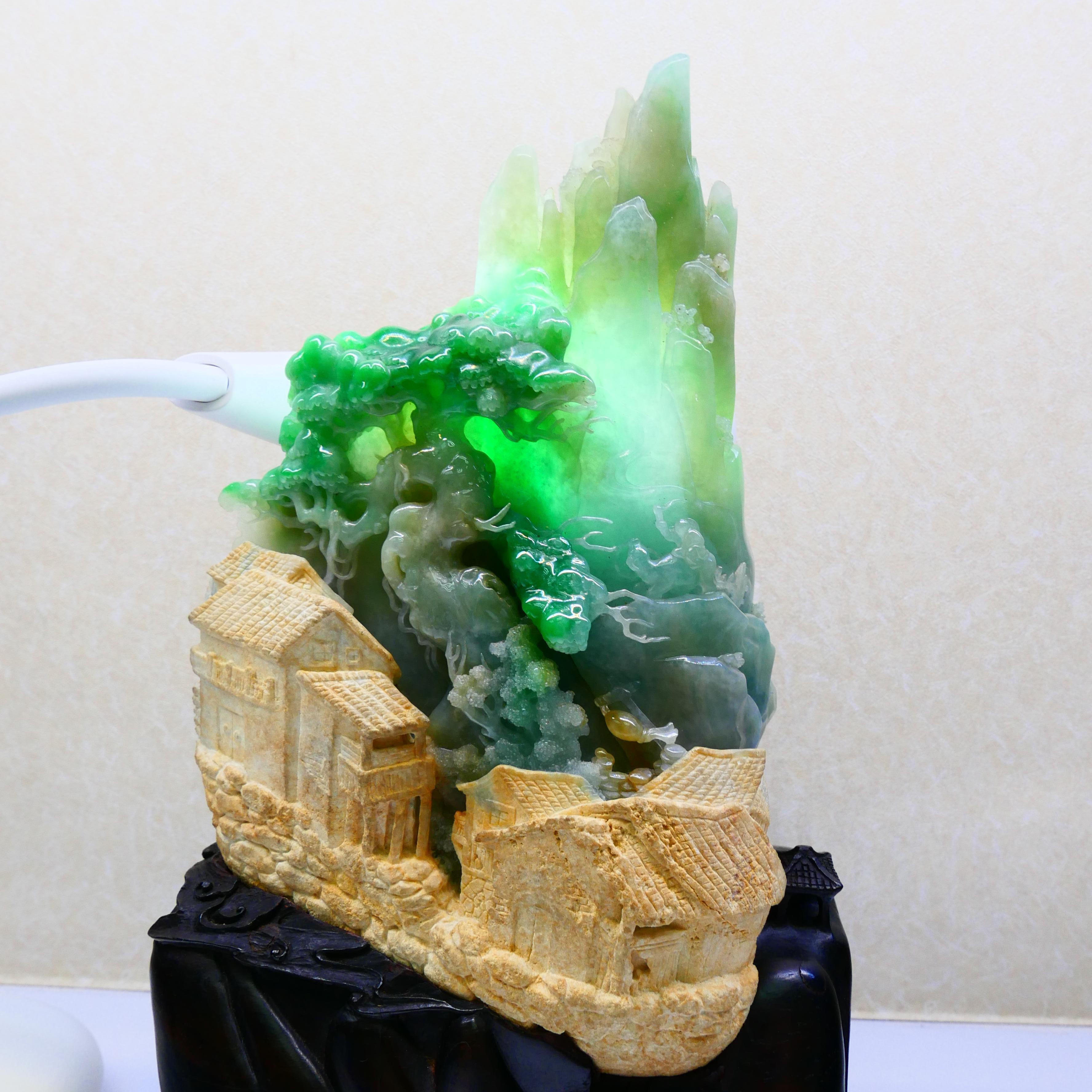 Zertifizierte natürliche Jade-Dekoration mit dem Titel „My Beautiful Home Town“ (Rohschliff) im Angebot