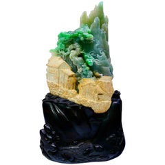 Retro Important Certified Natural Jade Decoration, Titled "My Beautiful Home Town"