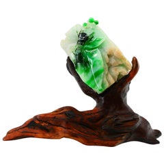 Certified Natural Jadeite Jade Decoration, Titled "Rich World", circa 1911-1949