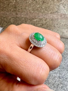 Certified Natural Jadeite Jade & Diamond Cocktail Ring. Apple Green Color.