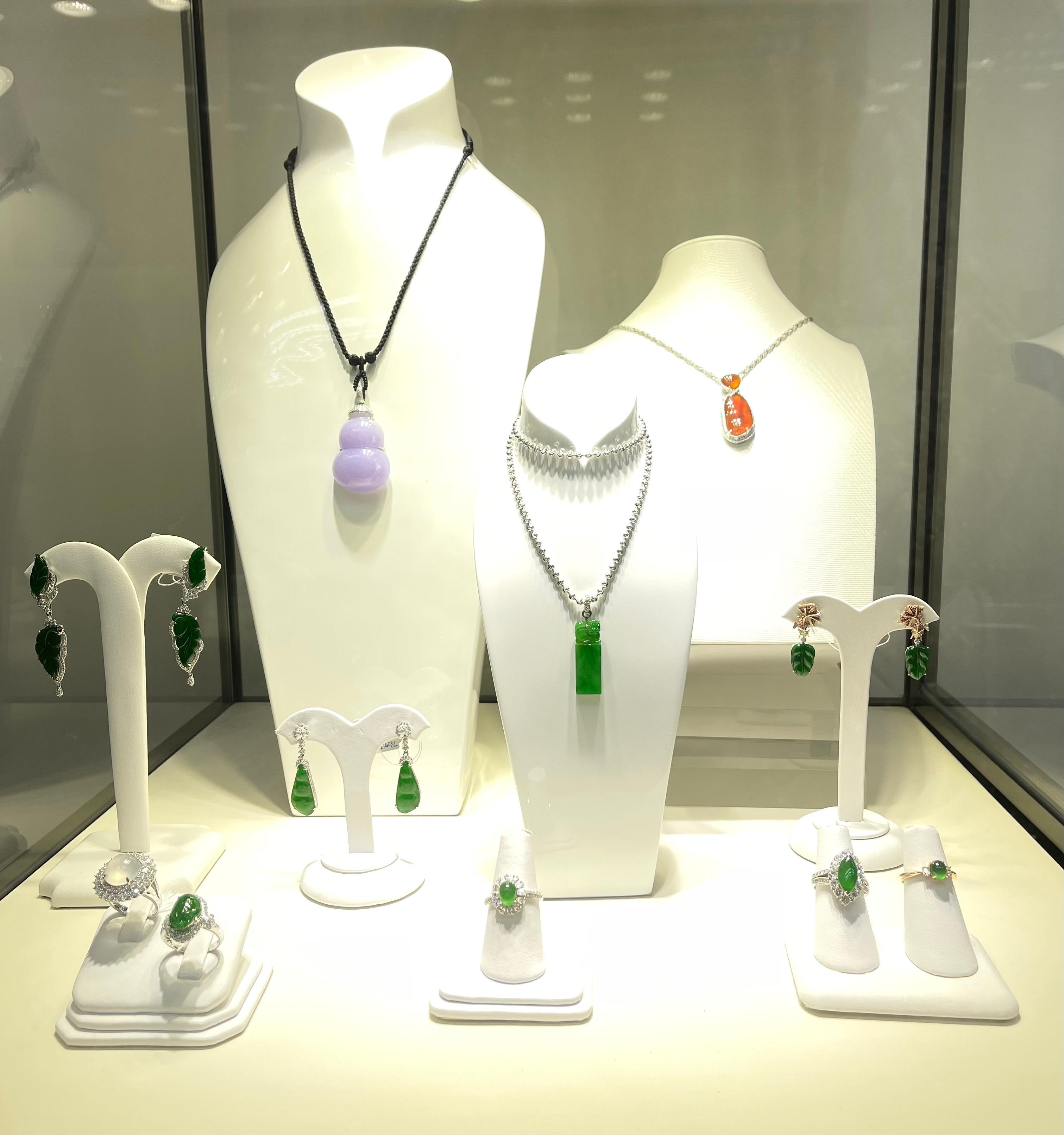 Certified Natural Jadeite Jade & Diamond Drop Earrings 18K Apple Green Color For Sale 6