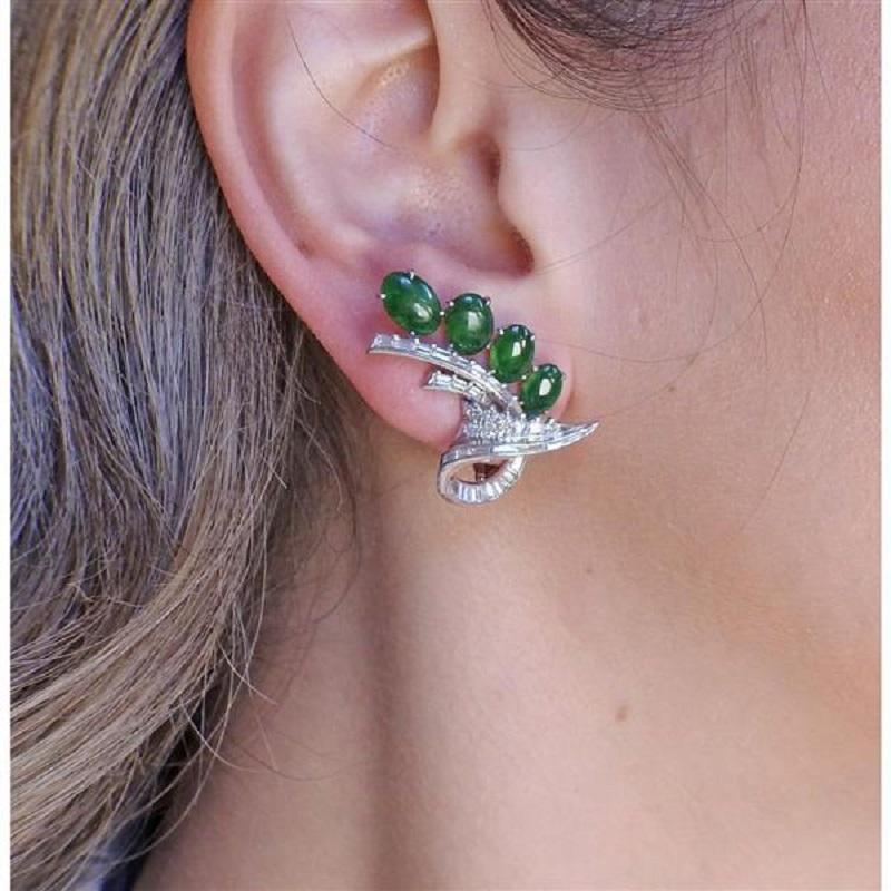 Women's Certified Natural Jadeite Jade Diamond Mid Century God Earrings
