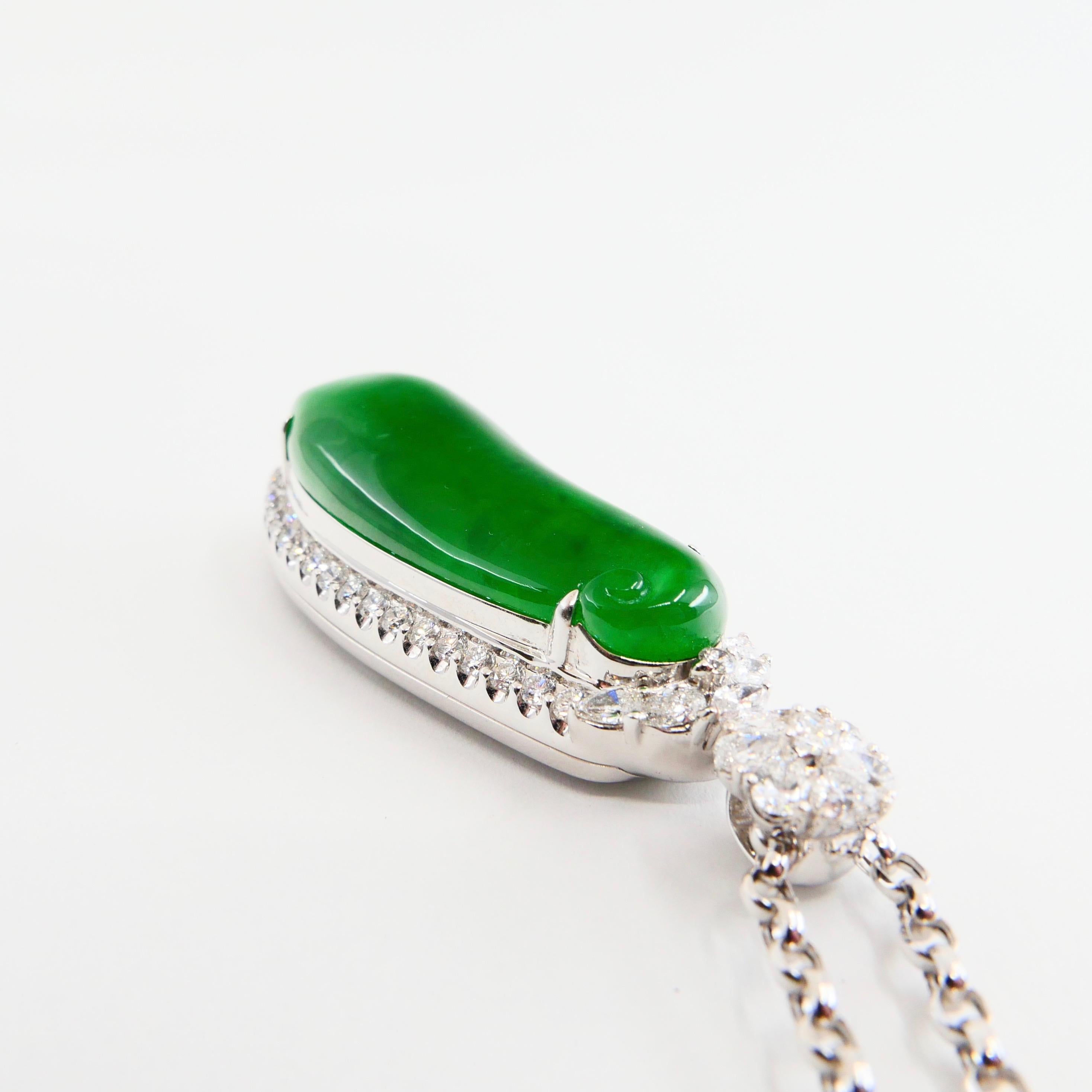 Certified Jade & Diamond Statement Pendant. Imperial Green Color & Substantial.  For Sale 6