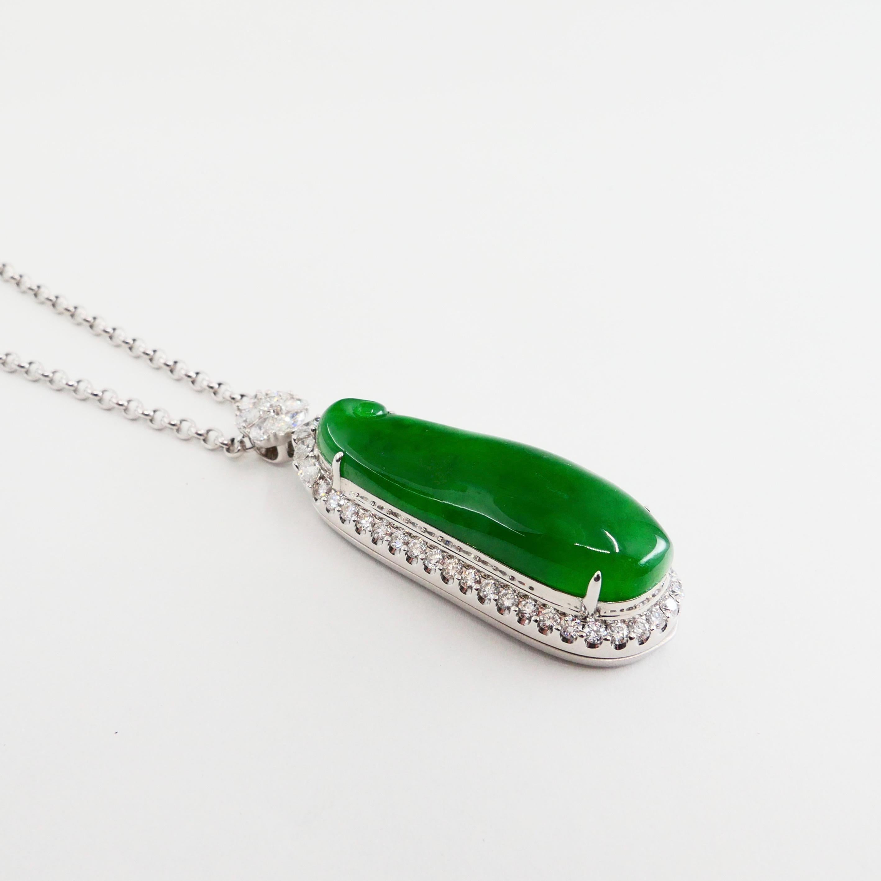 Certified Jade & Diamond Statement Pendant. Imperial Green Color & Substantial.  For Sale 8