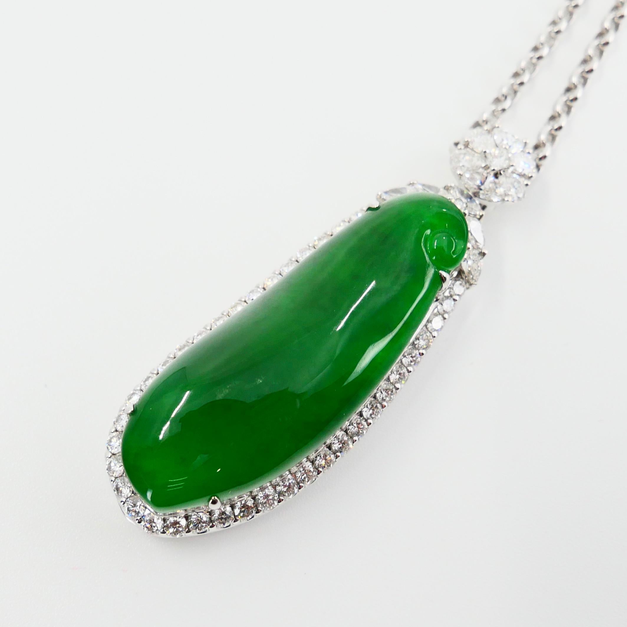 Certified Jade & Diamond Statement Pendant. Imperial Green Color & Substantial.  In New Condition For Sale In Hong Kong, HK